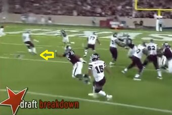 Myles Garrett changes direction to chase the running back.