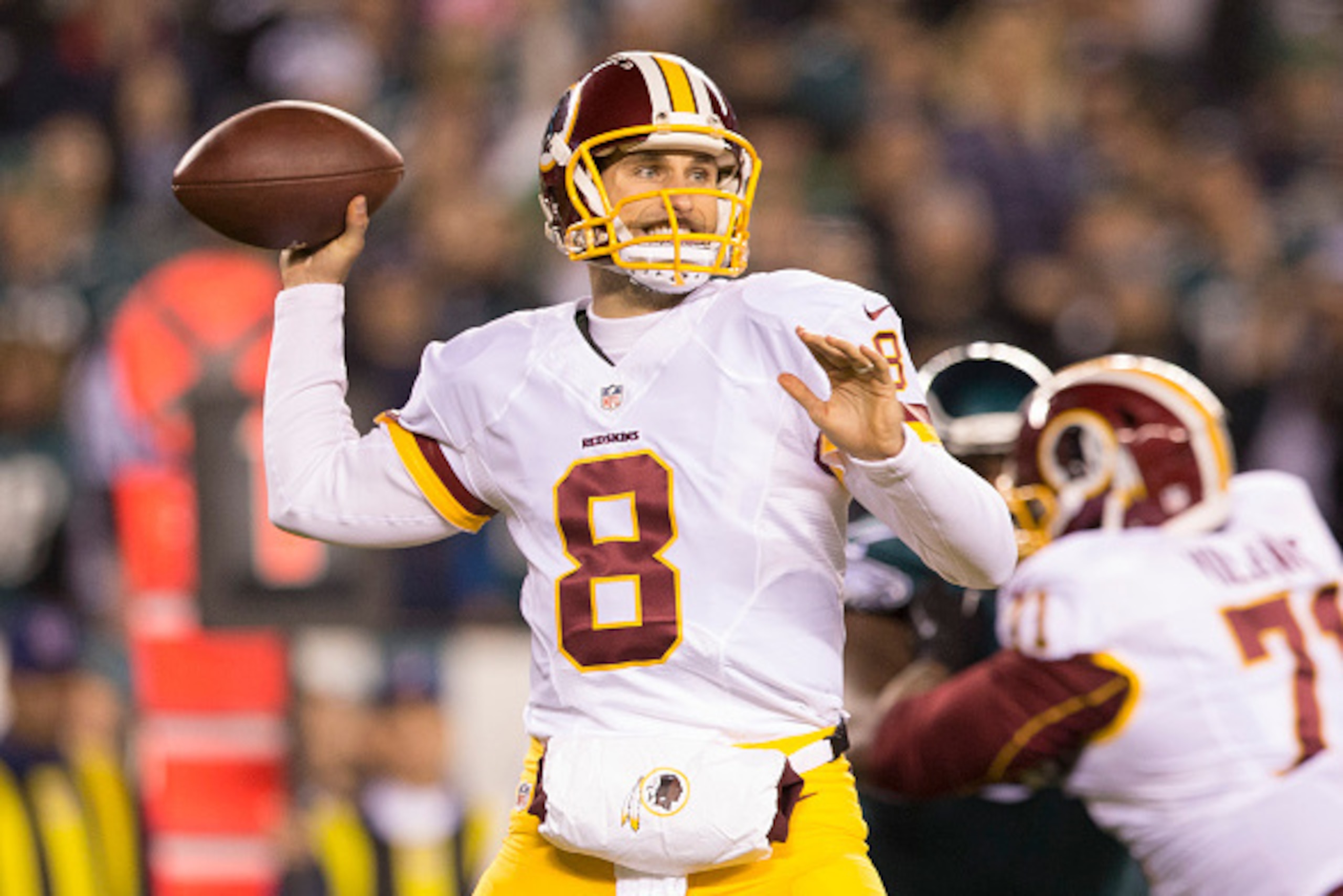 PHILADELPHIA, PA - DECEMBER 26: Kirk Cousins #8 of the Washington Redskins throws a pass against the Philadelphia Eagles on December 26, 2015 at Lincoln Financial Field in Philadelphia, Pennsylvania.  (Photo by Mitchell Leff/Getty Images)
