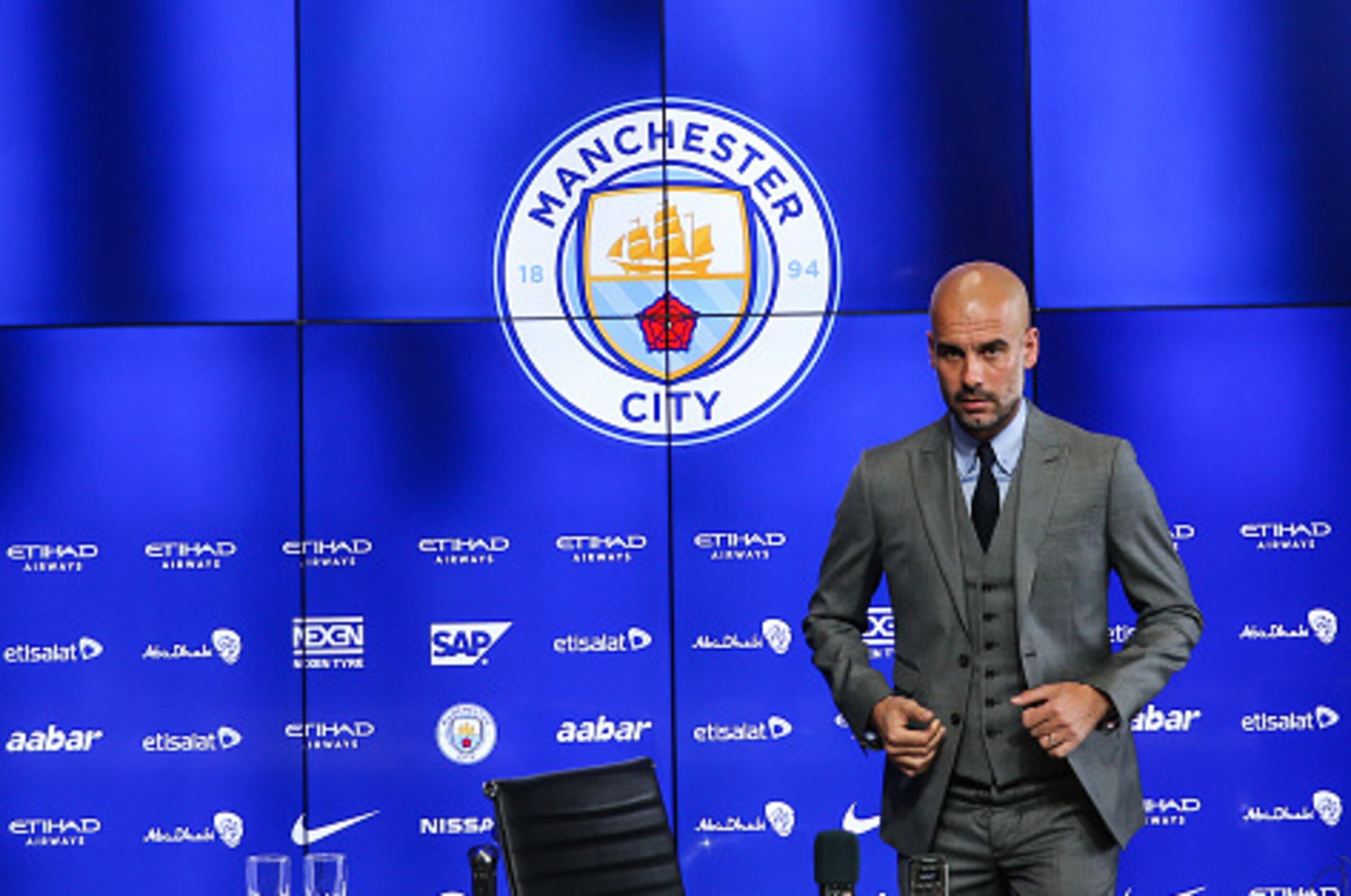 MANCHESTER, ENGLAND - JULY 08: Manchester City's manager Pep Guardiola attends a press conference at Etihad Stadium on July 8, 2016 in Manchester, England. (Photo by Barrington Coombs/Getty Images)