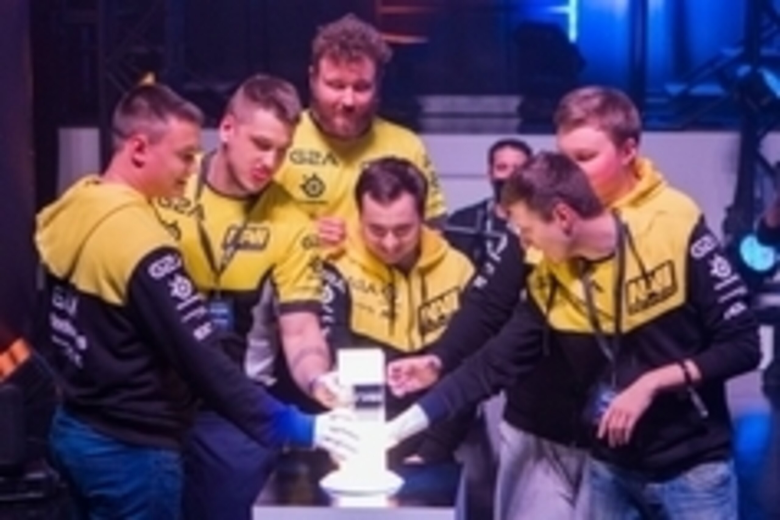 Nov 22, 2015; San Jose, CA, USA; Team Natus Vincere celebrates victory in the championship match against Team Solomid during the ESL Intel Extreme Masters Counter-Strike Global Offensive Tournament  at SAP Center. Mandatory Credit: Neville E. Guard-USA TO