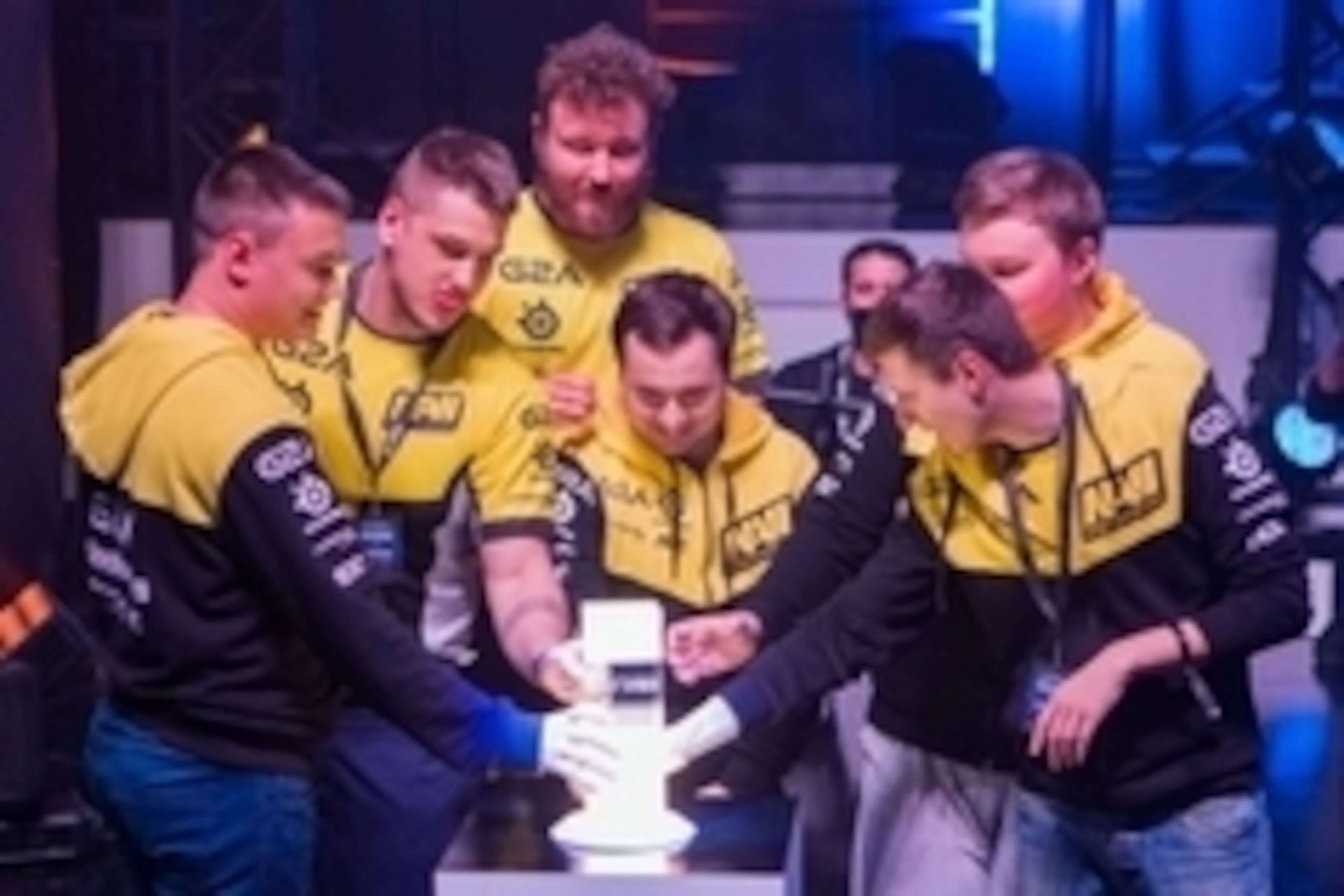 Nov 22, 2015; San Jose, CA, USA; Team Natus Vincere celebrates victory in the championship match against Team Solomid during the ESL Intel Extreme Masters Counter-Strike Global Offensive Tournament  at SAP Center. Mandatory Credit: Neville E. Guard-USA TO