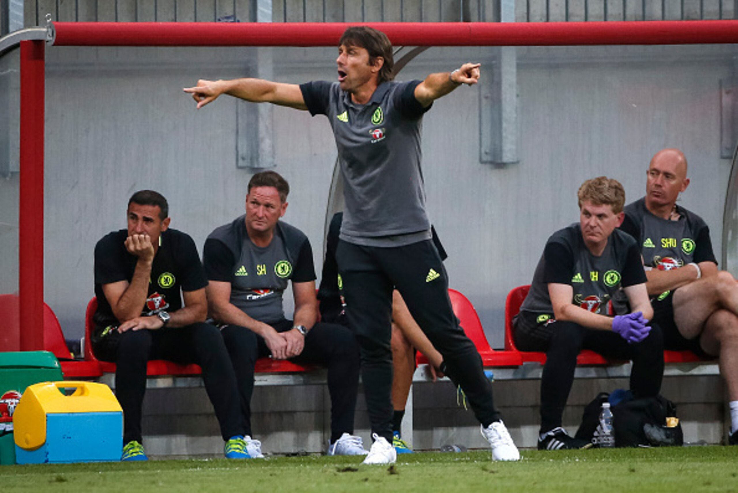 VELDEN, AUSTRIA - JULY 20: Head coach Antonio Conte (C) of Chelsea reacts during the international friendly match between WAC RZ Pellets and Chelsea F.C. at Worthersee Stadion on July 20, 2016 in Velden, Austria. (Photo by Srdjan Stevanovic/Getty Images) VELDEN, AUSTRIA - JULY 20: Head coach Antonio Conte (C) of Chelsea reacts during the international friendly match between WAC RZ Pellets and Chelsea F.C. at Worthersee Stadion on July 20, 2016 in Velden, Austria. (Photo by Srdjan Stevanovic/Getty Images)