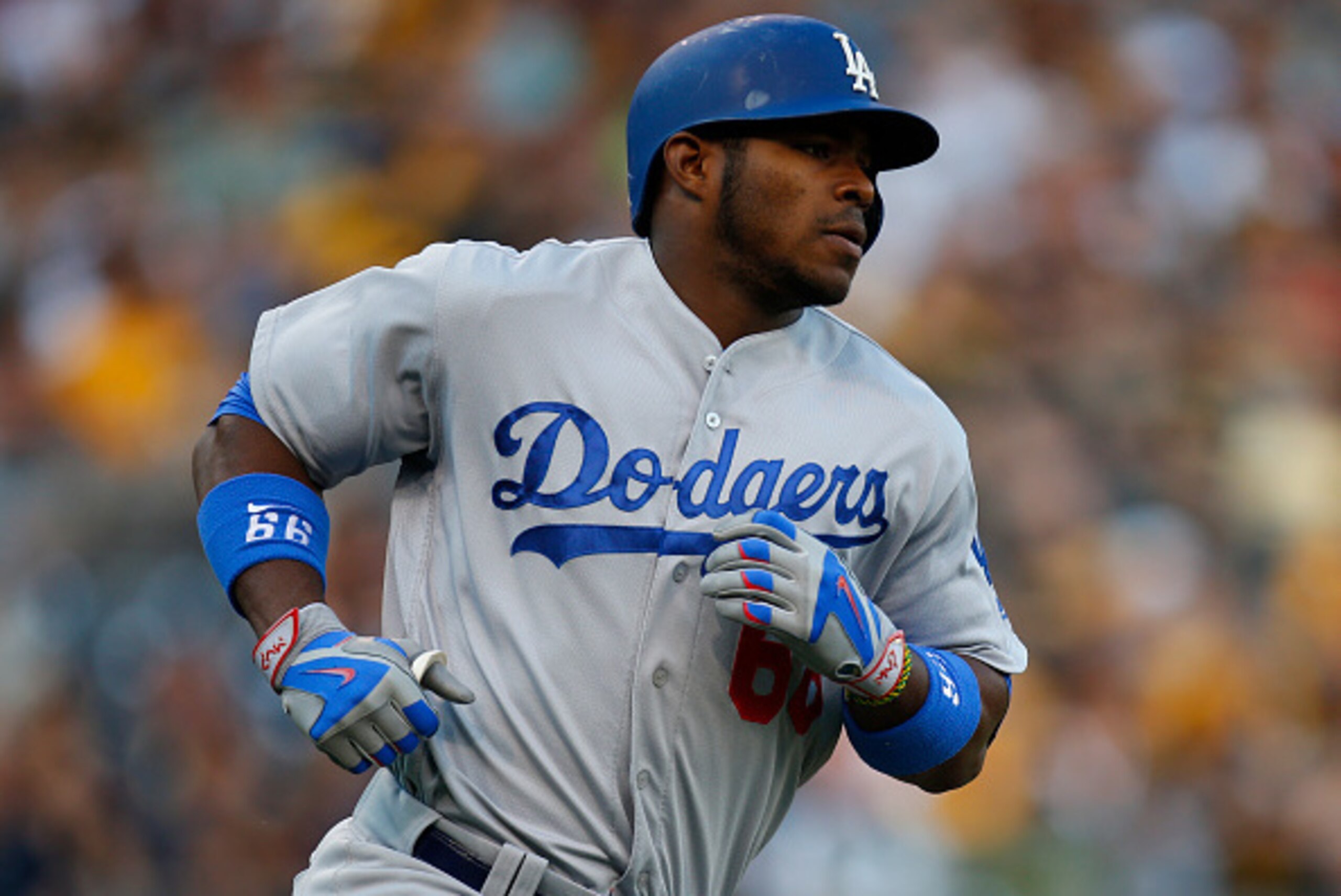 PITTSBURGH, PA - JUNE 24:  Yasiel Puig #66 of the Los Angeles Dodgers in action during the game against the Pittsburgh Pirates at PNC Park on June 24, 2016 in Pittsburgh, Pennsylvania.  (Photo by Justin K. Aller/Getty Images)