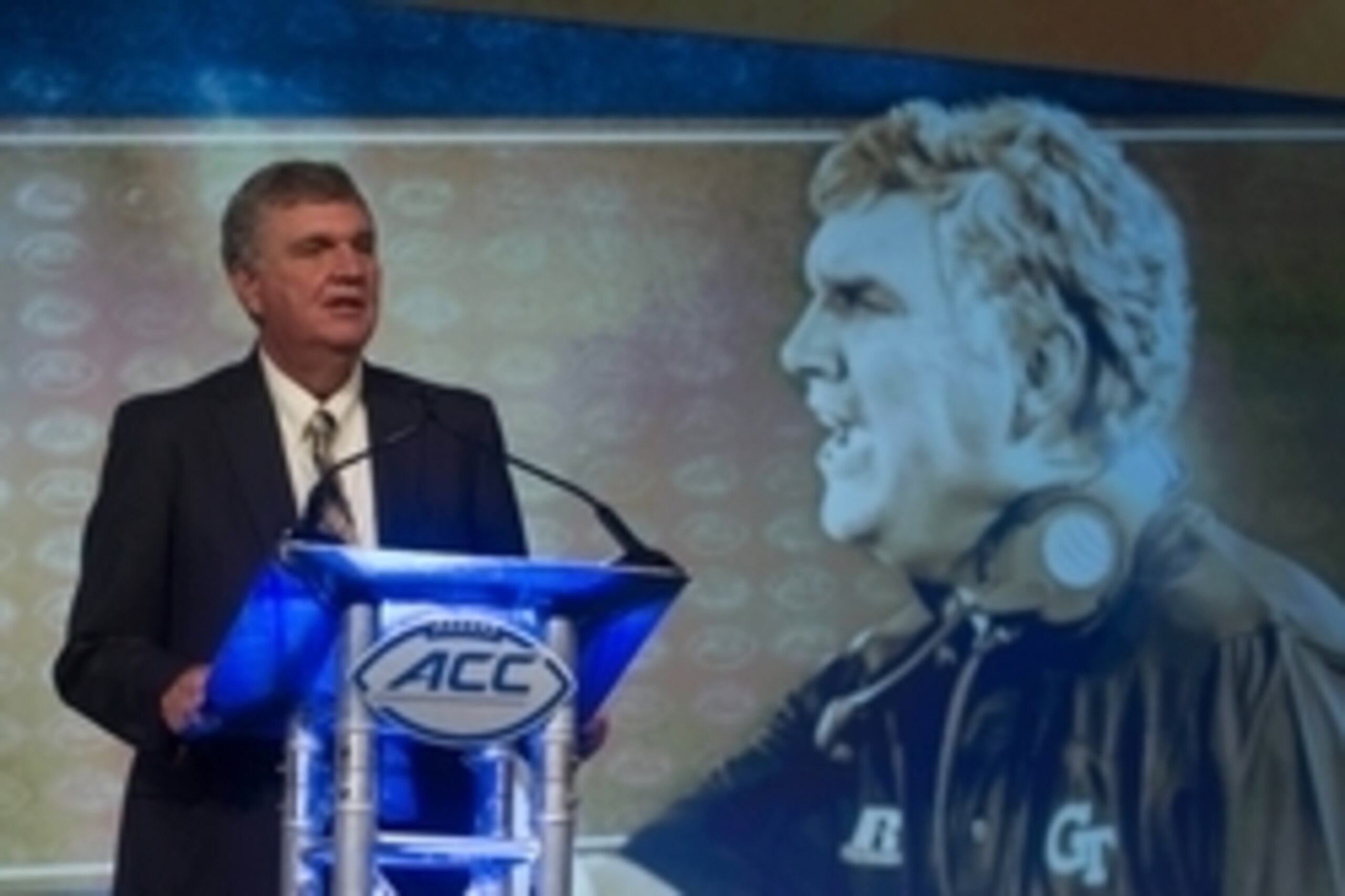 Jul 21, 2016; Charlotte, NC, USA; Georgia Tech Yellow Jackets head coach Paul Johnson speaks to the media during the ACC Football Kickoff at Westin Charlotte. Mandatory Credit: Jeremy Brevard-USA TODAY Sports Jul 21, 2016; Charlotte, NC, USA; Georgia Tech Yellow Jackets head coach Paul Johnson speaks to the media during the ACC Football Kickoff at Westin Charlotte. Mandatory Credit: Jeremy Brevard-USA TODAY Sports