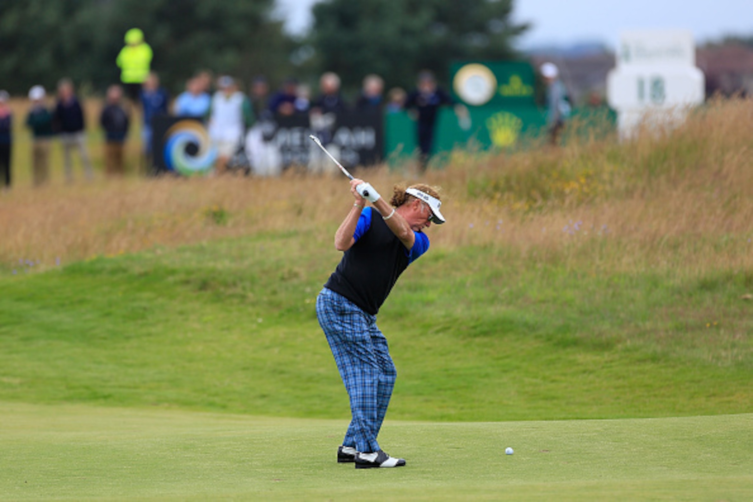 CARNOUSTIE, SCOTLAND - JULY 23:  Miguel Angel Jimenez of Spain in action during the third round of the Senior Open Championship played at Carnoustie on July 23, 2016 in Carnoustie, United Kingdom.  (Photo by Phil Inglis/Getty Images)