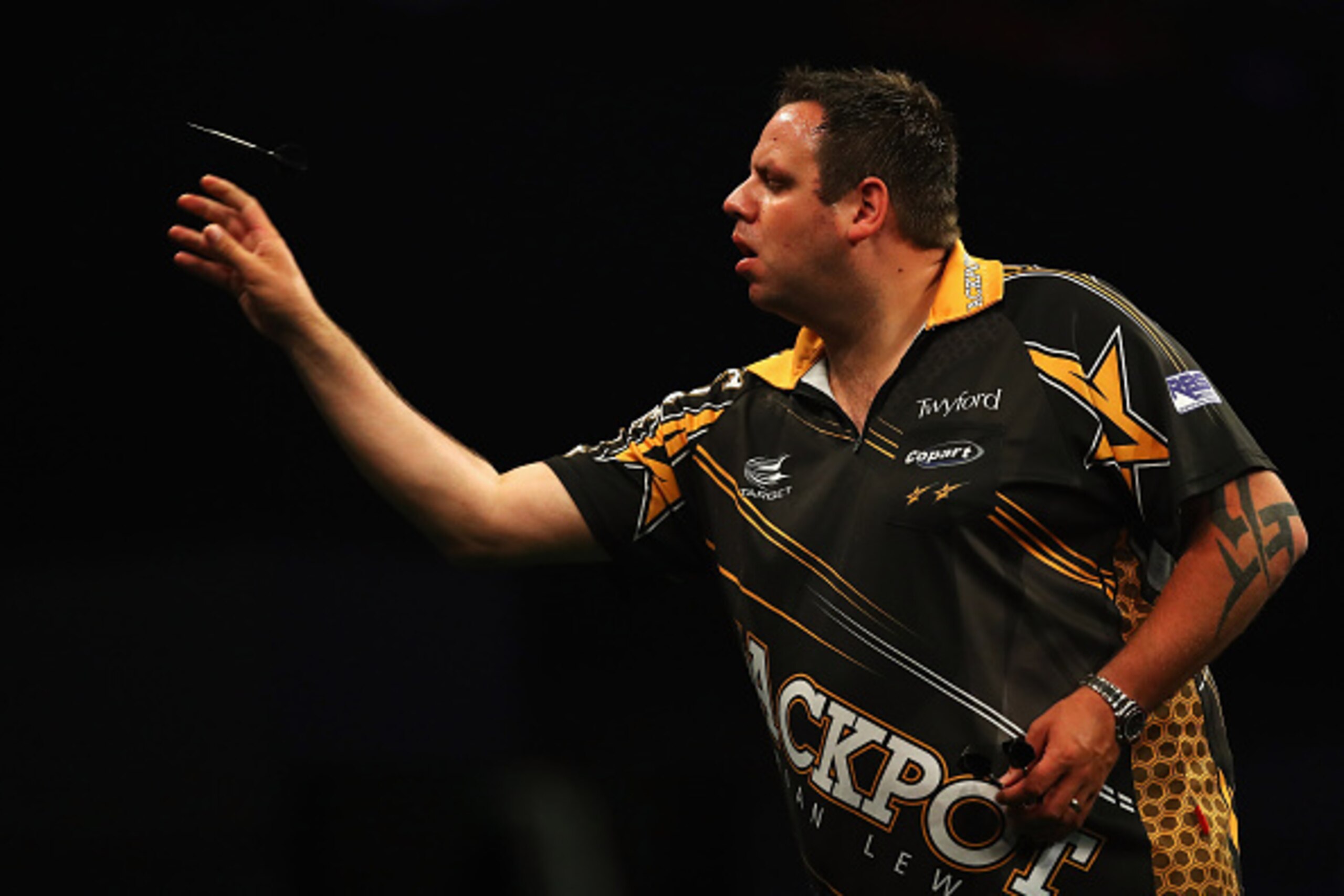 ROTTERDAM, NETHERLANDS - MAY 12:  Adrian Lewis of England plays a shot in his match against Gary Anderson of Scotland during the Darts Betway Premier League Night 15 at Rotterdam Ahoy on May 12, 2016 in Rotterdam, .  (Photo by Dean Mouhtaropoulos/Getty Im