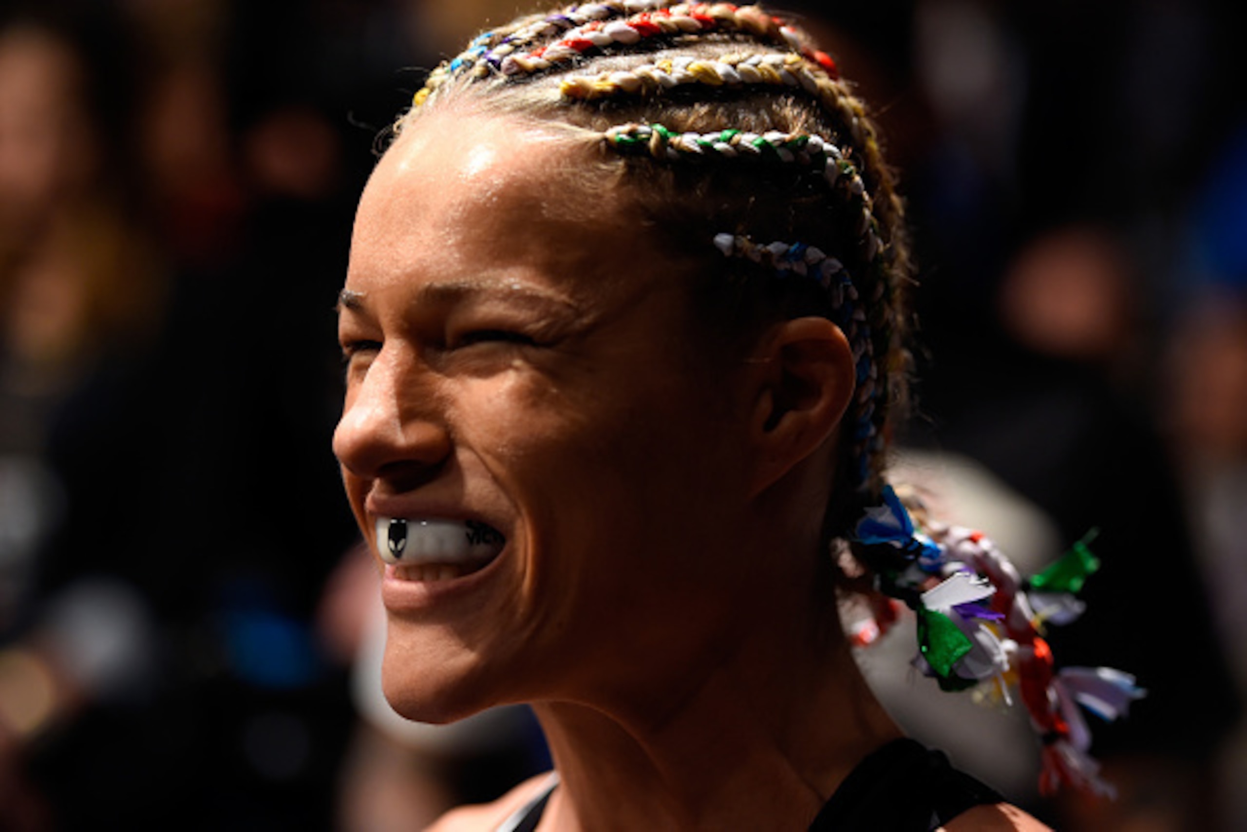 CHICAGO, IL - JULY 23:  Felice Herrig prepares to enter the Octagon before facing Kailin Curran in their women's strawweight bout during the UFC Fight Night event at the United Center on July 23, 2016 in Chicago, Illinois. (Photo by Josh Hedges/Zuffa LLC/