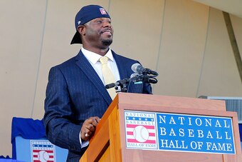 COOPERSTOWN, NY - JULY 24:  Ken Griffey Jr. gives his induction speech at Clark Sports Center during the Baseball Hall of Fame induction ceremony on July 24, 2016 in Cooperstown, New York.  (Photo by Jim McIsaac/Getty Images)