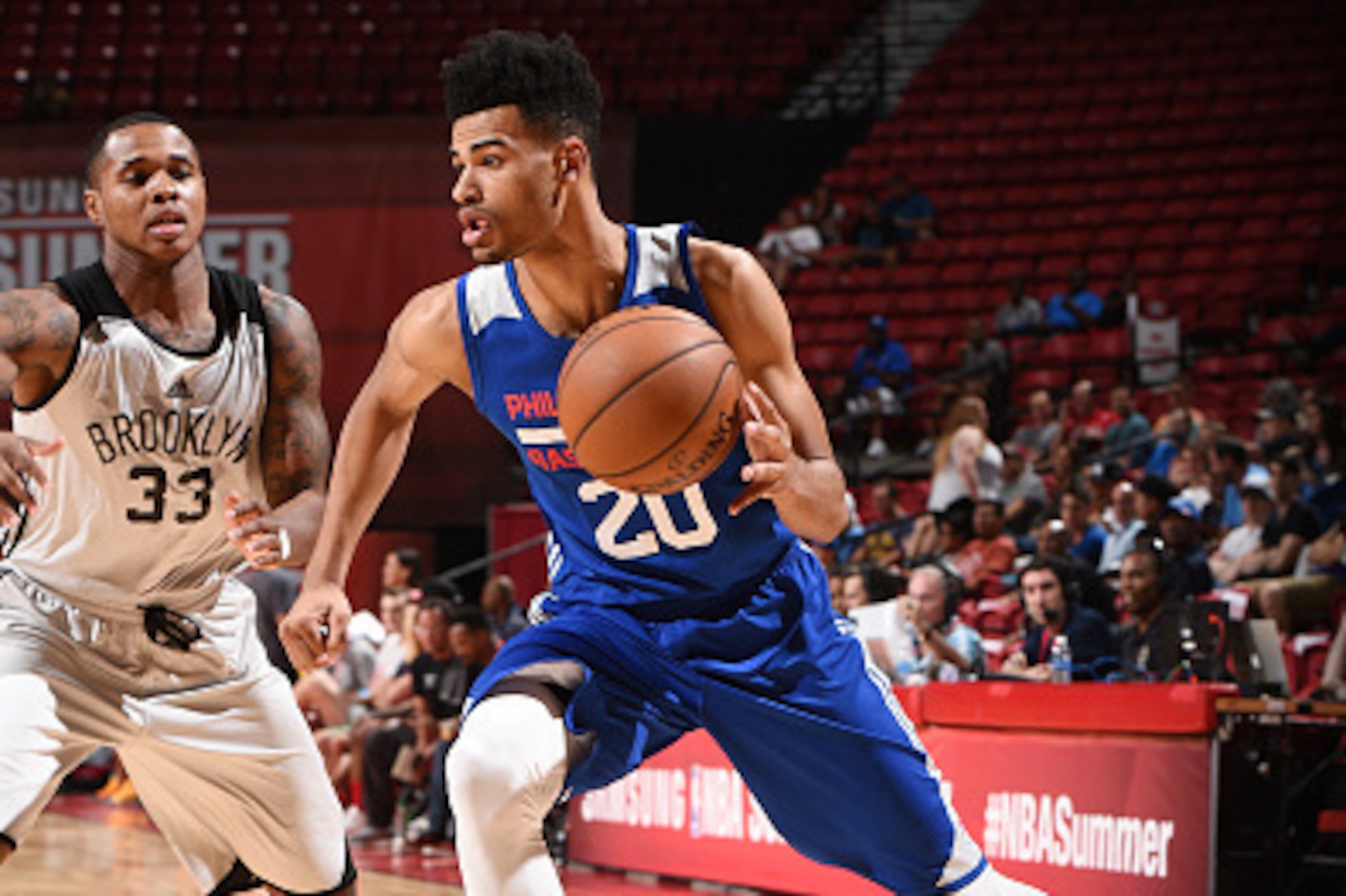 LAS VEGAS, NV - JULY 14:  Timothe Luwawu-Cabarrot #20 of the Philadelphia 76ers handles the ball against the Brooklyn Nets during the 2016 NBA Las Vegas Summer League game on July 14, 2016 at Thomas & Mack Center in Las Vegas, Nevada. NOTE TO USER: User e