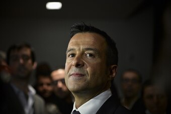 Portuguese football manager Jorge Mendes stands in front of the press during the release of the book 'The Special Agent' written by Miguel Cuesta and Jonathan Sanchez in Lisbon on February 2, 2015. AFP PHOTO/ PATRICIA DE MELO MOREIRA        (Photo credit 