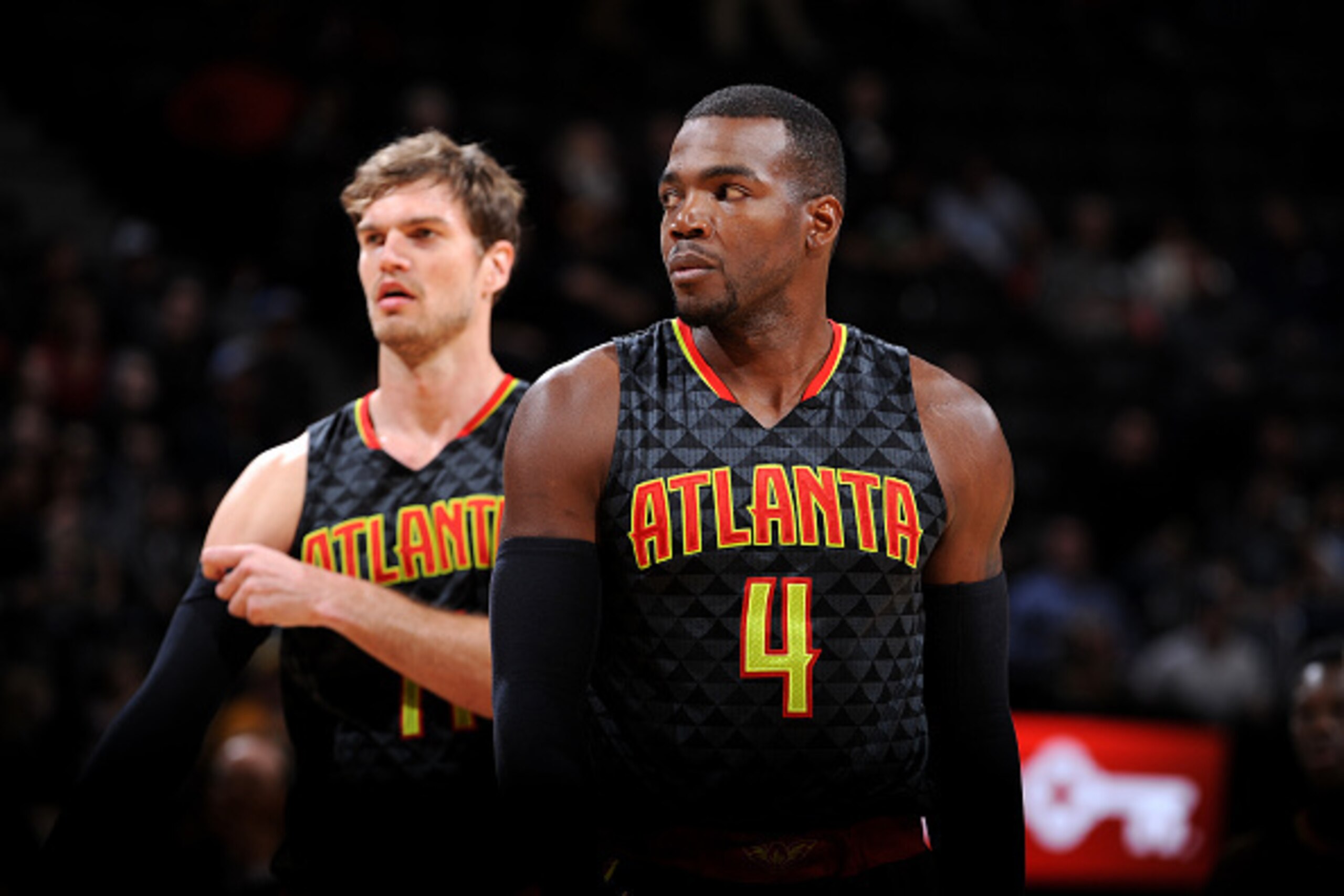 DENVER, CO - JANUARY 25: Paul Millsap #4 of the Atlanta Hawks looks on during the game against the Denver Nuggets on January 25, 2016 at the Pepsi Center in Denver, Colorado. NOTE TO USER: User expressly acknowledges and agrees that, by downloading and/or