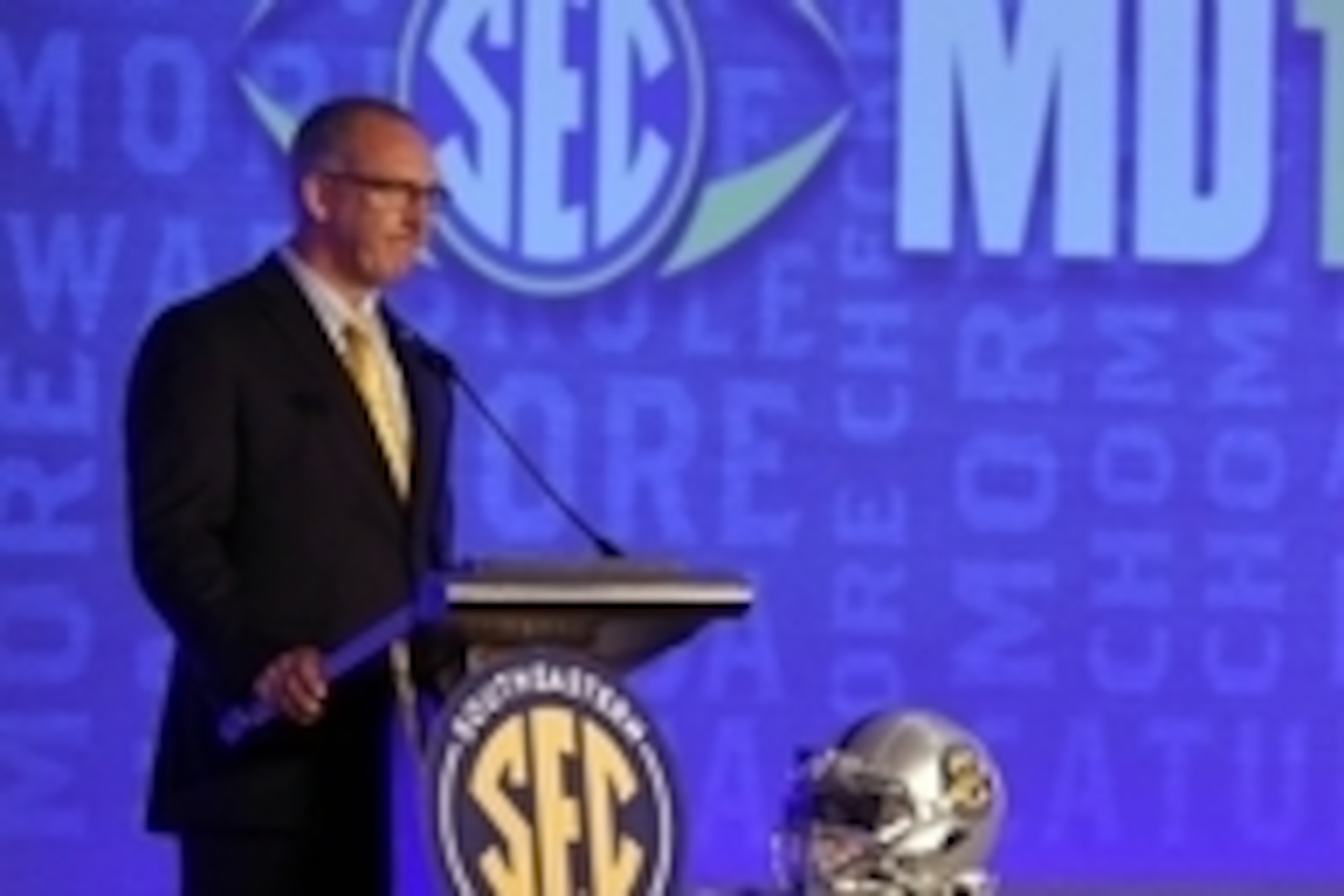 Jul 11, 2016; Hoover, AL, USA; Southeastern Conference commissioner Greg Sankey speaks during SEC media day at Hyatt Regency Birmingham-The Wynfrey Hotel. Mandatory Credit: Butch Dill-USA TODAY Sports