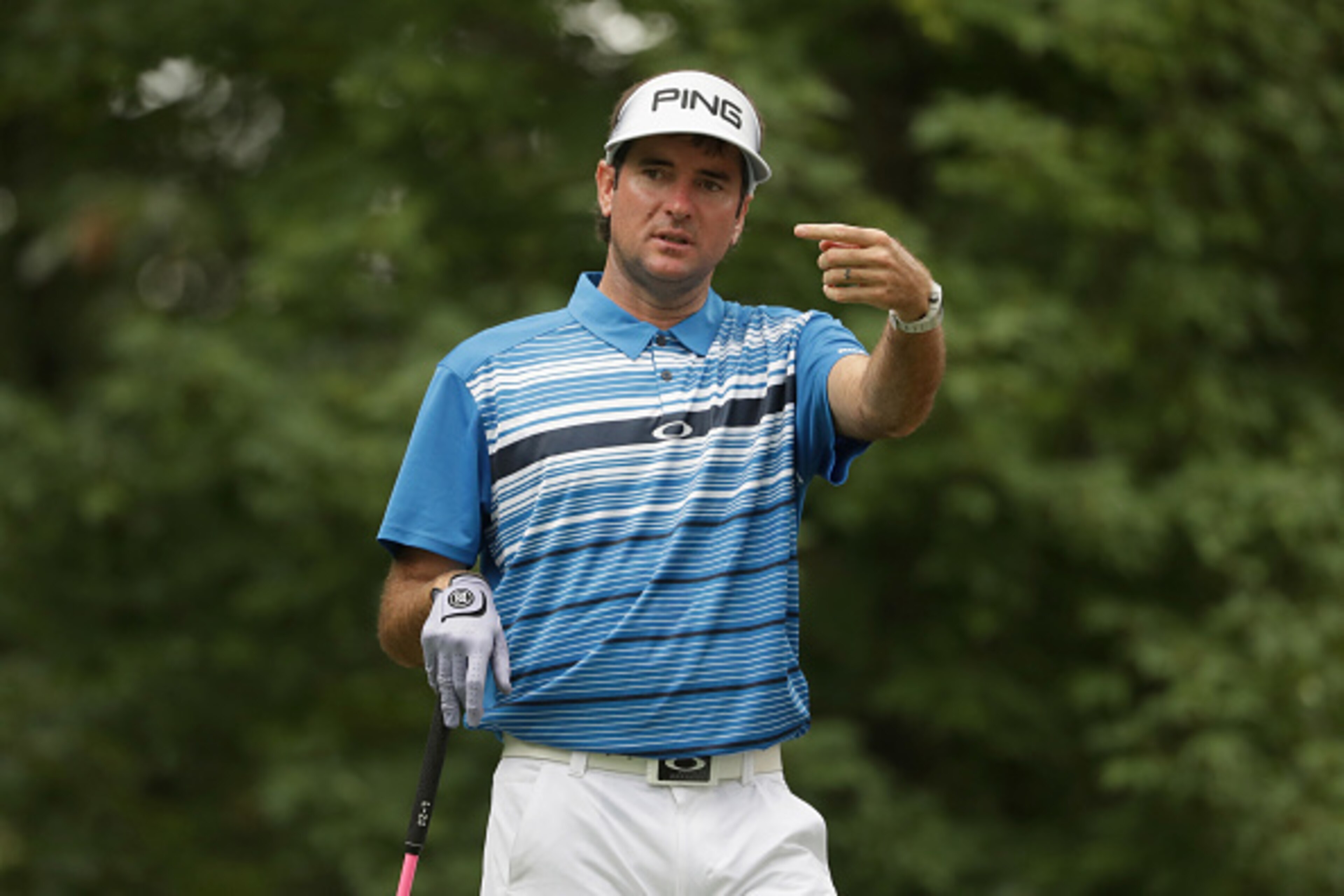 SPRINGFIELD, NJ - JULY 25: Bubba Watson of the United States reacts during a practice round prior to the 2016 PGA Championship at Baltusrol Golf Club on July 25, 2016 in Springfield, New Jersey.  (Photo by Streeter Lecka/Getty Images)