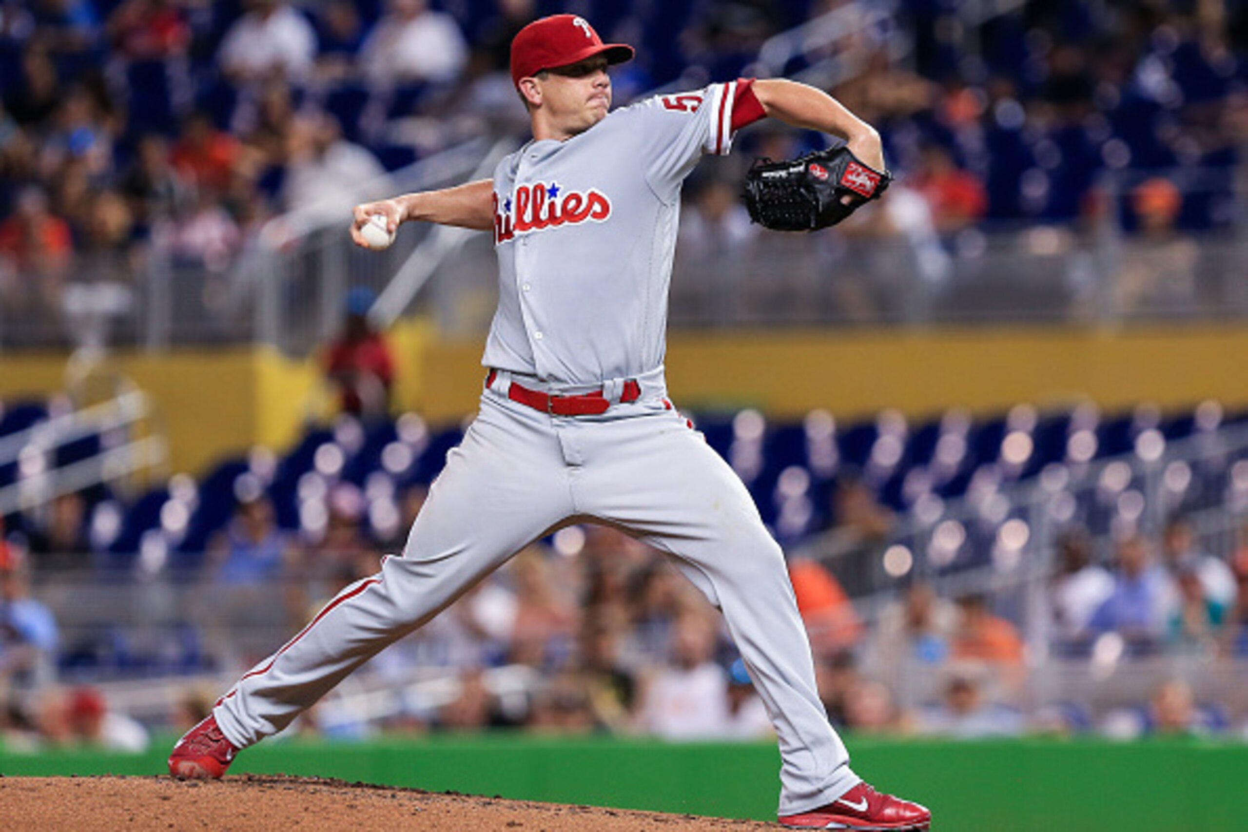 MIAMI, FL - JULY 25: Jeremy Hellickson #58 of the Philadelphia Phillies pitches during the game against the Miami Marlins at Marlins Park on July 25, 2016 in Miami, Florida. (Photo by Rob Foldy/Getty Images)