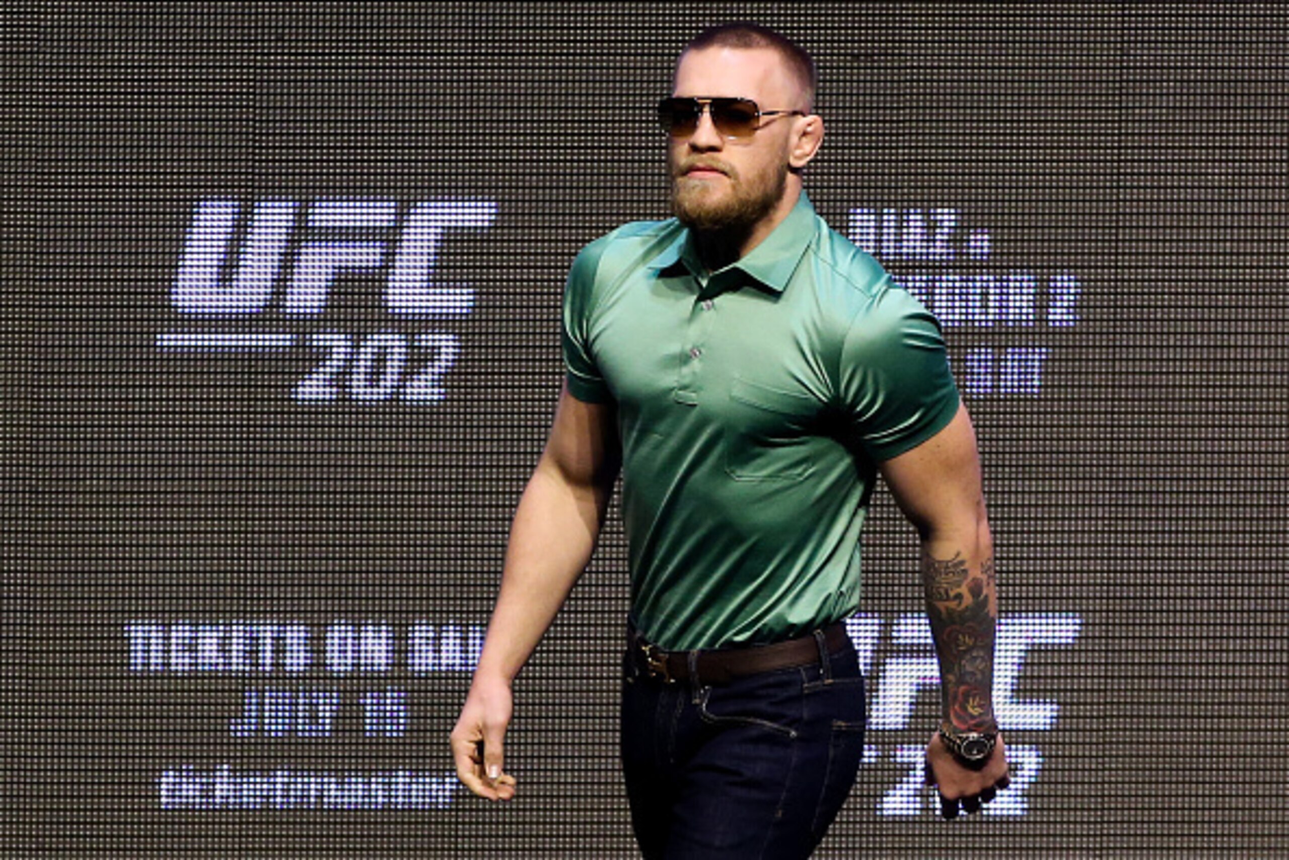 LAS VEGAS, NV - JULY 07: Conor McGregor walks to the stage for the UFC 202 press conference at the T-Mobile Arena on July 7, 2016 in Las Vegas, Nevada. (Photo by Ed Mulholland/Zuffa LLC/Zuffa LLC via Getty Images)