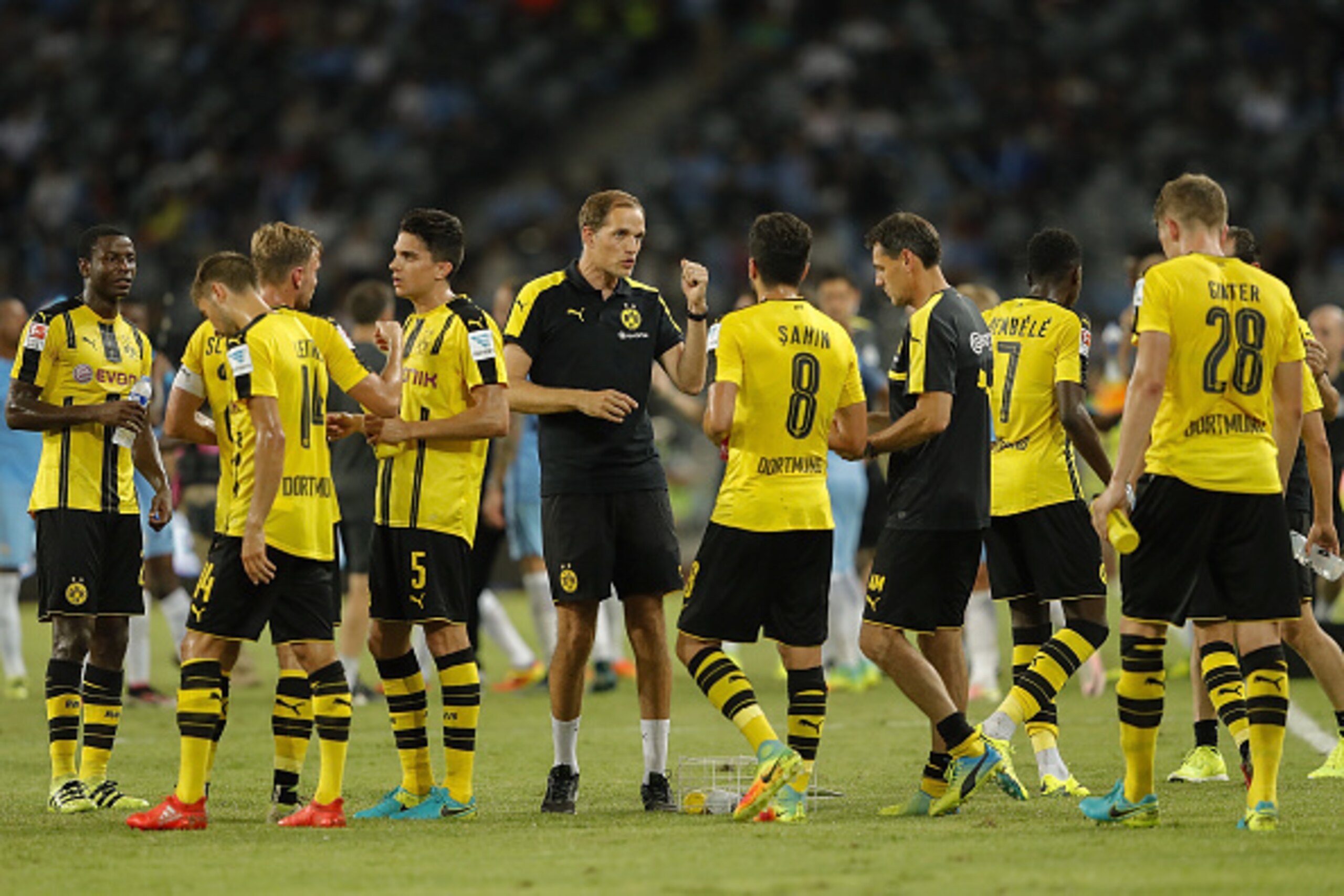 SHENZHEN, CHINA - JULY 28: Thomas Tuchel, head coach of Dortmund gestures   during the 2016 International Champions Cup match between Manchester City and Borussia Dortmund at Shenzhen Universiade Stadium on July 28, 2016 in Shenzhen, China.  (Photo by Lin