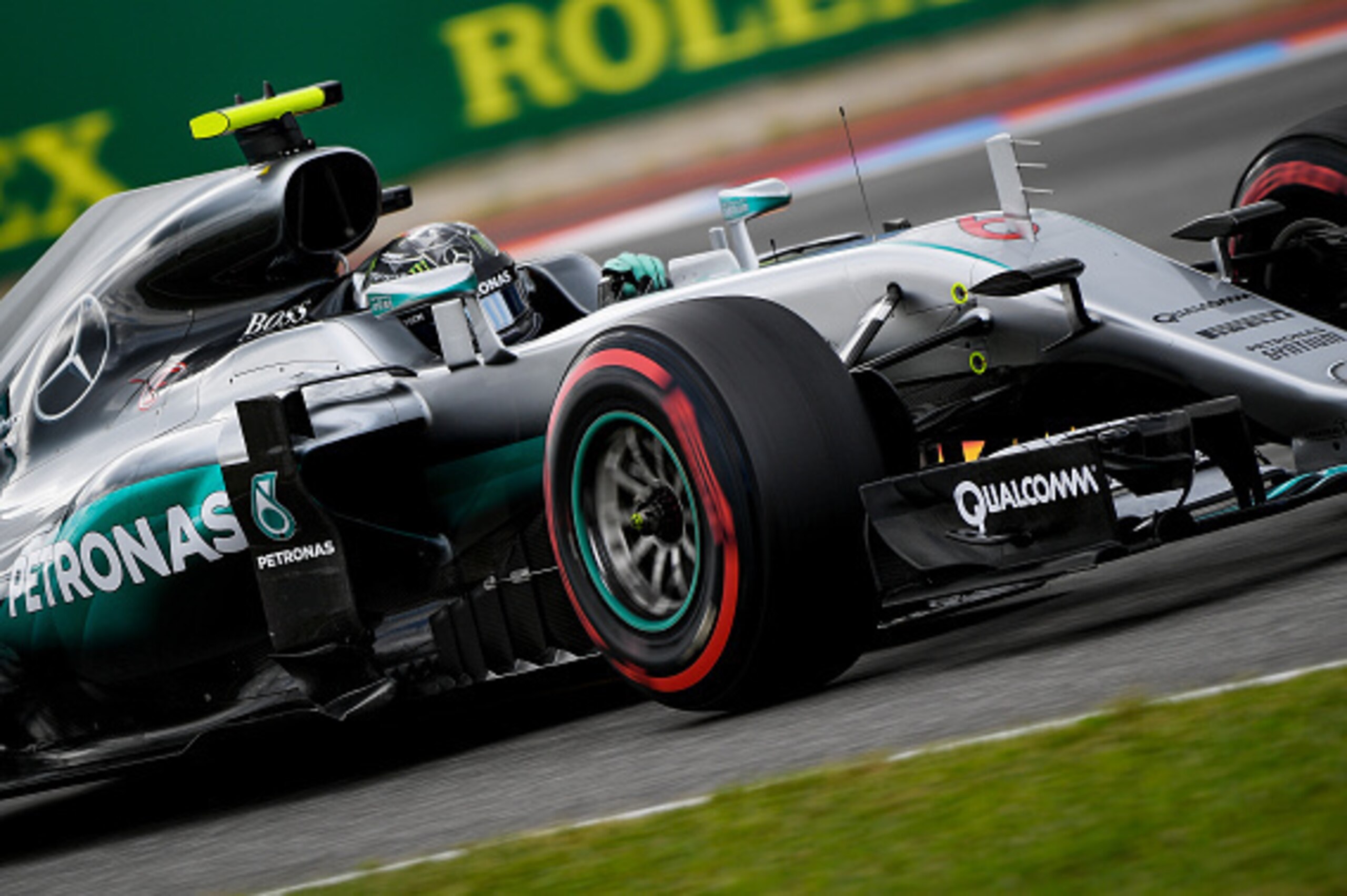 Mercedes AMG Petronas F1 Team's German driver Nico Rosberg driving the first practice session of the Formula One German Grand Prix at the Hockenheim circuit on July 29, 2016. / AFP / SASCHA SCHUERMANN        (Photo credit should read SASCHA SCHUERMANN/AFP