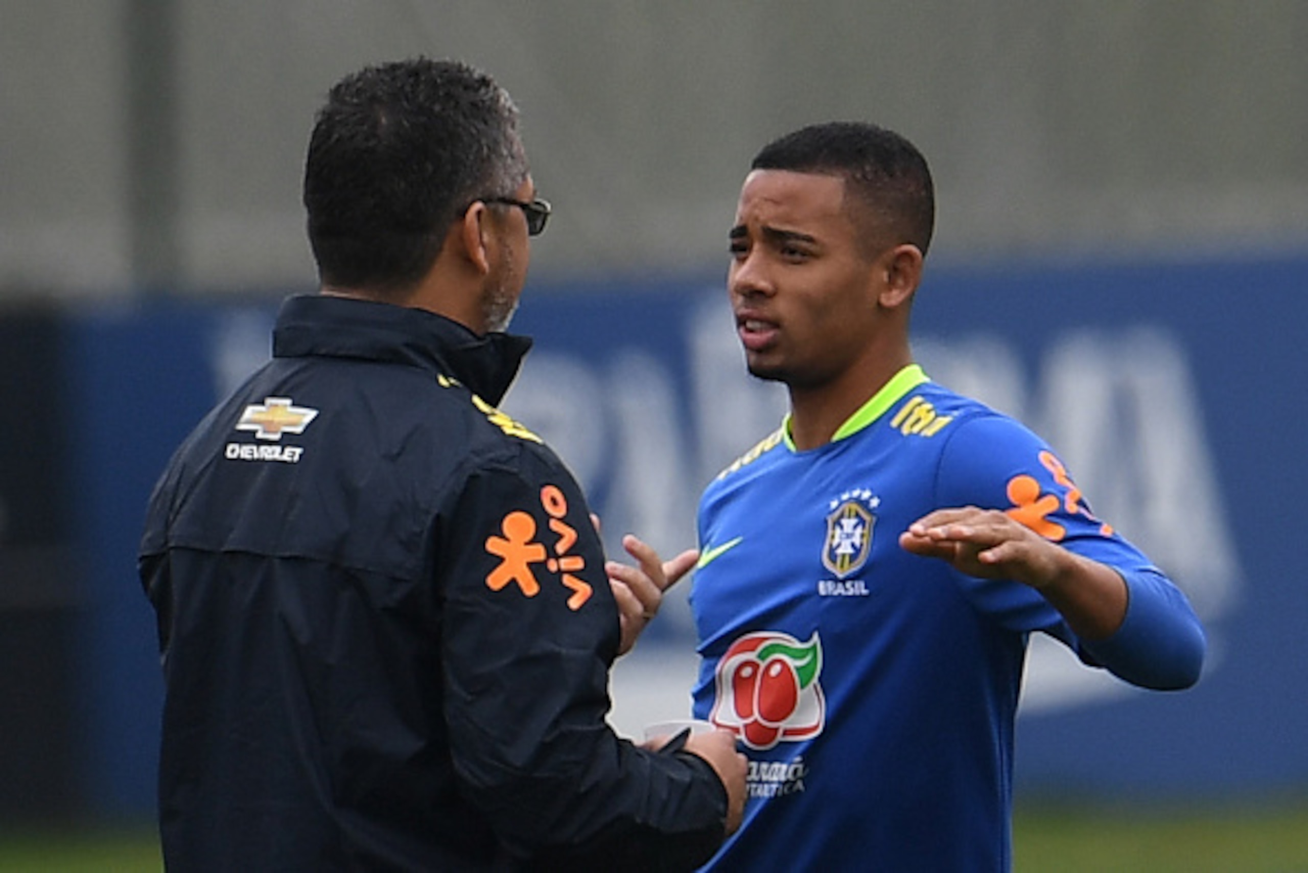 Brazilian Olympic football team player Gabriel Jesus(R) listens to Brazilian coach Rogelio Micale during a training session ahead of the Rio 2016 Olympic Games at the Granja Comary sport complex in Teresopolis, about 90 km from Rio de Janeiro, Brazil, on Brazilian Olympic football team player Gabriel Jesus(R) listens to Brazilian coach Rogelio Micale during a training session ahead of the Rio 2016 Olympic Games at the Granja Comary sport complex in Teresopolis, about 90 km from Rio de Janeiro, Brazil, on