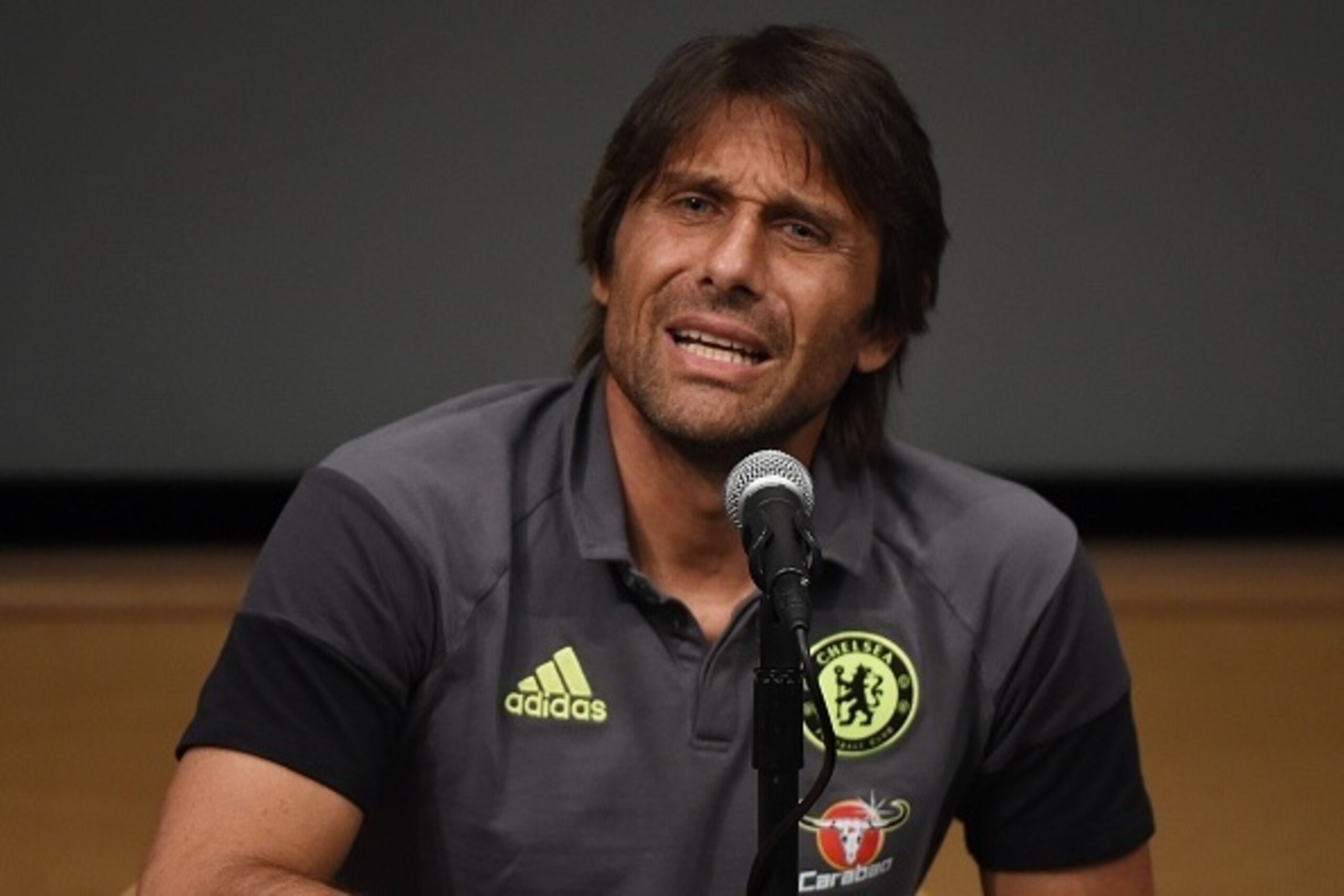 New Chelsea coach Antonio Conte speaks during a press conference before their International Champions Cup (ICC) game against Liverpool, at the UCLA Campus in Westwood, California on July 26, 2016.  
The two teams will meet at the Rose Bowl on July 27, 201