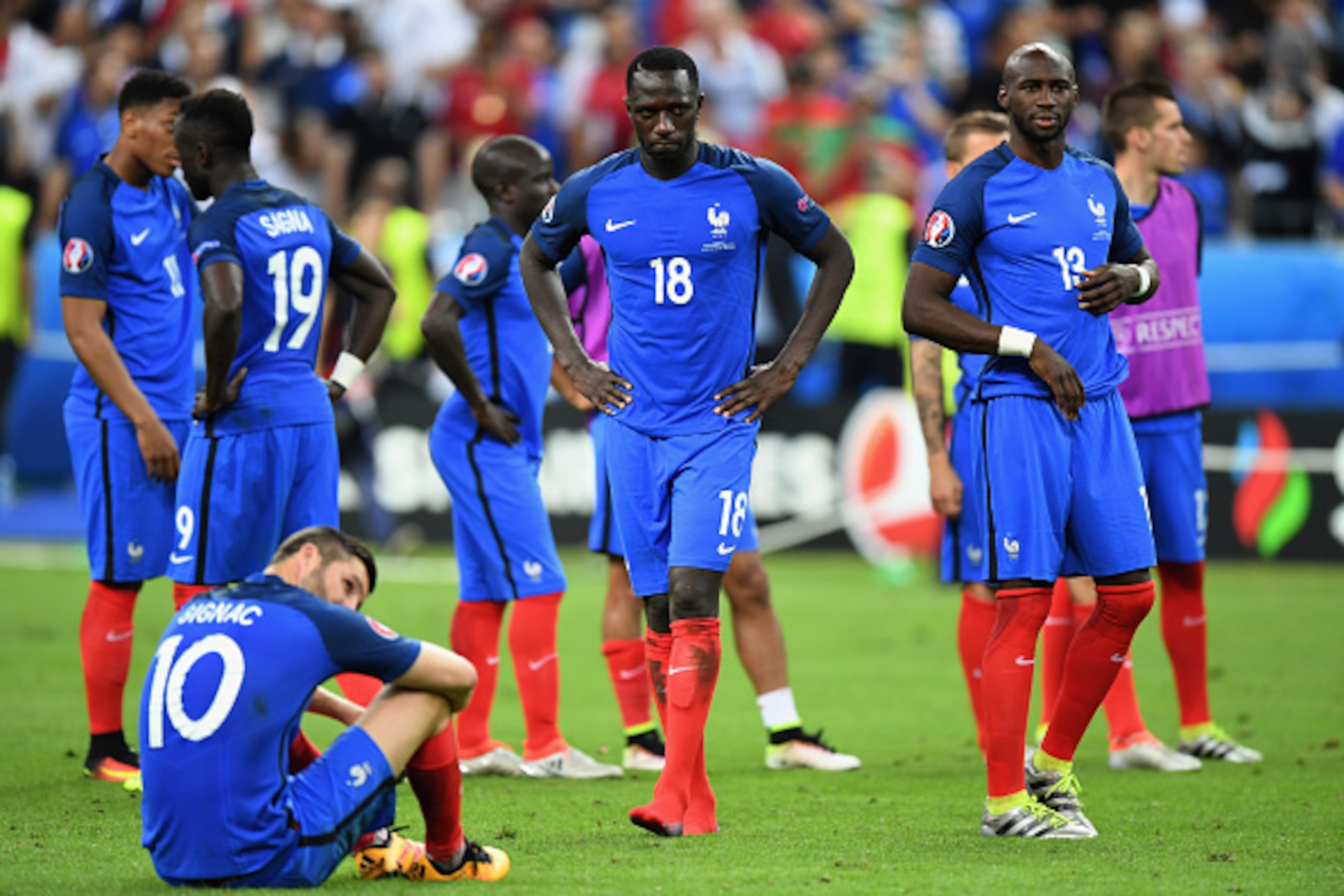 PARIS, FRANCE - JULY 10: Moussa Sissoko (C) and France shows their dejection after their 0-1 defeat in the UEFA EURO 2016 Final match between Portugal and France at Stade de France on July 10, 2016 in Paris, France. (Photo by Michael Regan/Getty Images) PARIS, FRANCE - JULY 10: Moussa Sissoko (C) and France shows their dejection after their 0-1 defeat in the UEFA EURO 2016 Final match between Portugal and France at Stade de France on July 10, 2016 in Paris, France. (Photo by Michael Regan/Getty Images)