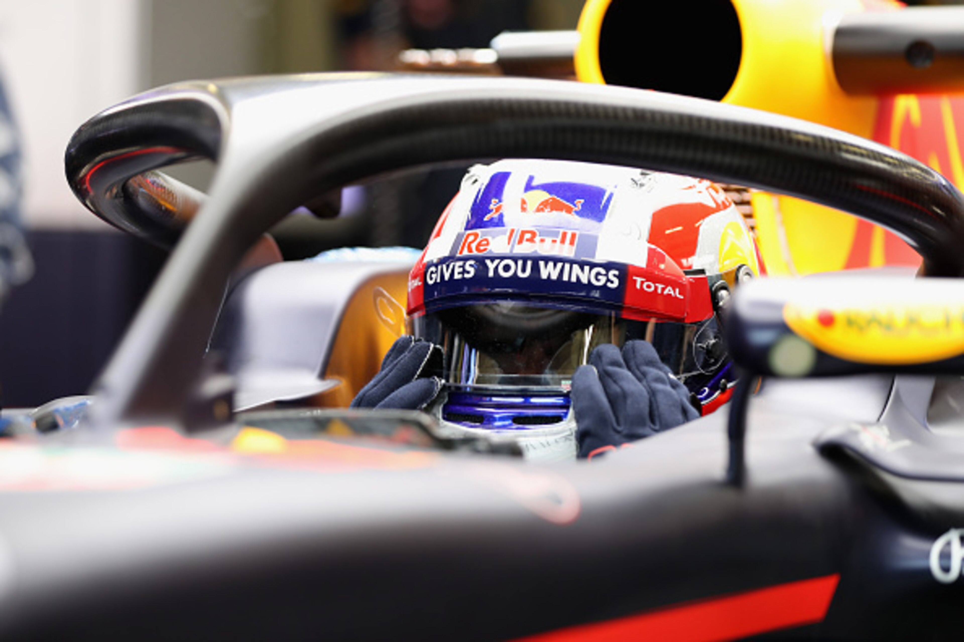 NORTHAMPTON, ENGLAND - JULY 12:  Pierre Gasly of  France and Red Bull Racing drives the Red Bull-TAG Heuer RB12 fitted with the halo safety device during F1 testing at Silverstone Circuit on July 12, 2016 in Northampton, England.  (Photo by Mark Thompson/