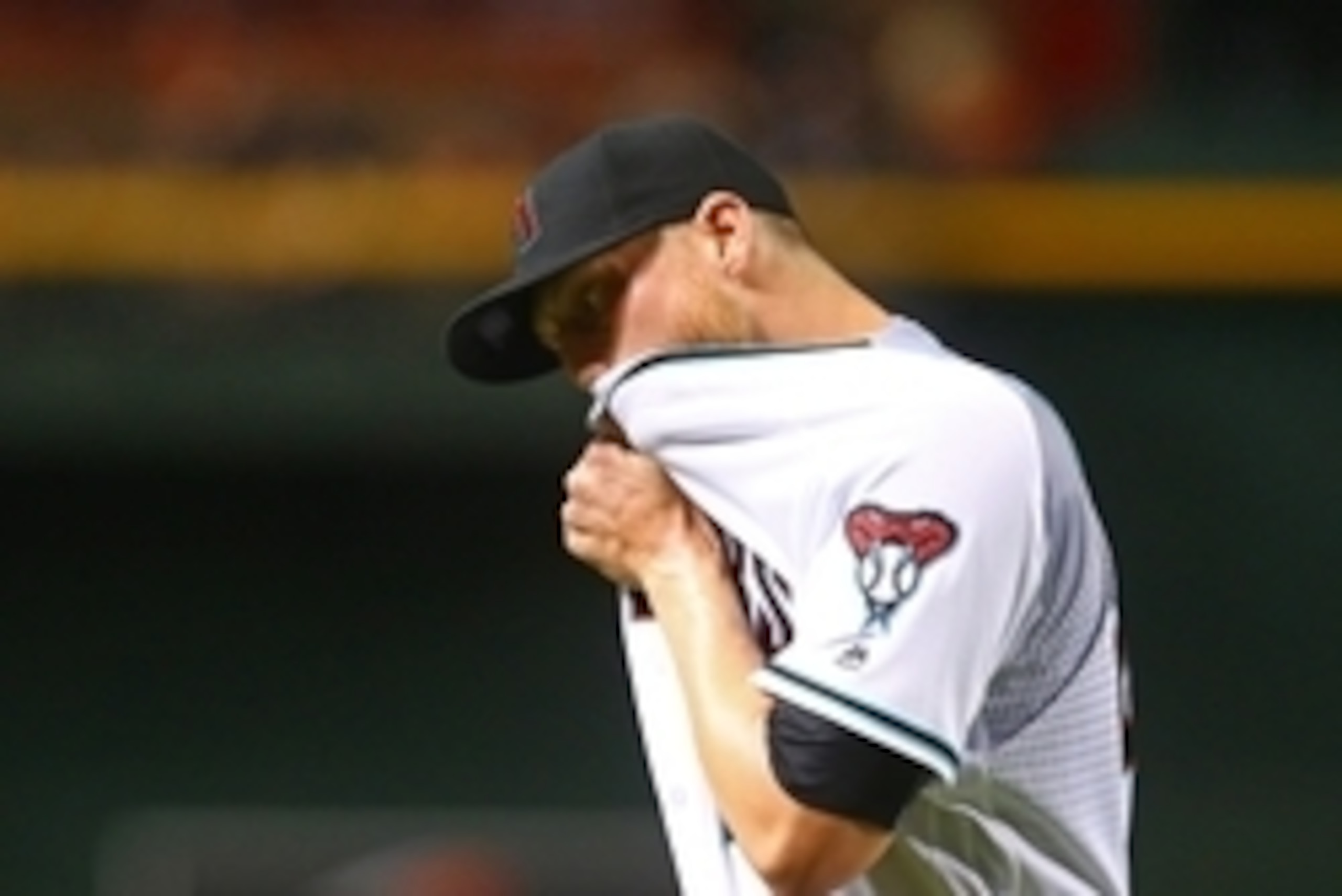 Jul 1, 2016; Phoenix, AZ, USA; Arizona Diamondbacks pitcher Shelby Miller reacts as he leaves the game in the sixth inning against the San Francisco Giants at Chase Field. Mandatory Credit: Mark J. Rebilas-USA TODAY Sports Jul 1, 2016; Phoenix, AZ, USA; Arizona Diamondbacks pitcher Shelby Miller reacts as he leaves the game in the sixth inning against the San Francisco Giants at Chase Field. Mandatory Credit: Mark J. Rebilas-USA TODAY Sports
