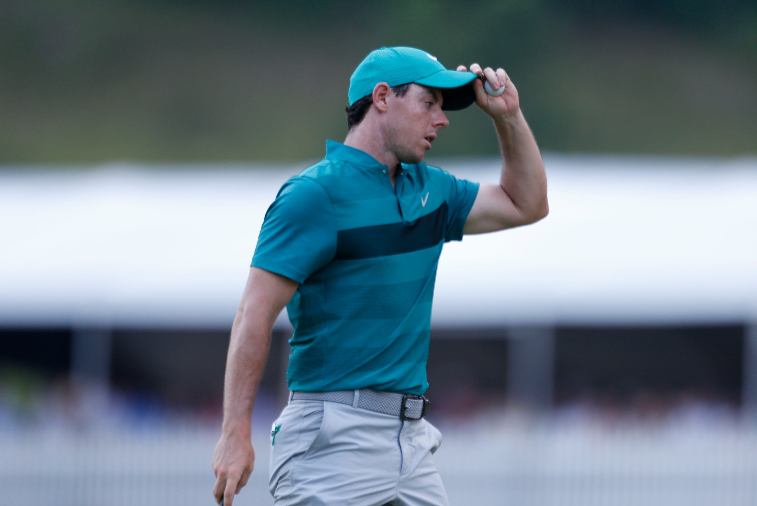 Jul 29, 2016; Springfield, NJ, USA; PGA golfer Rory McIlroy as he bogeys the 18th hole and misses the cut during the second round of the 2016 PGA Championship golf tournament at Baltusrol GC - Lower Course. Mandatory Credit: Brian Spurlock-USA TODAY Sport