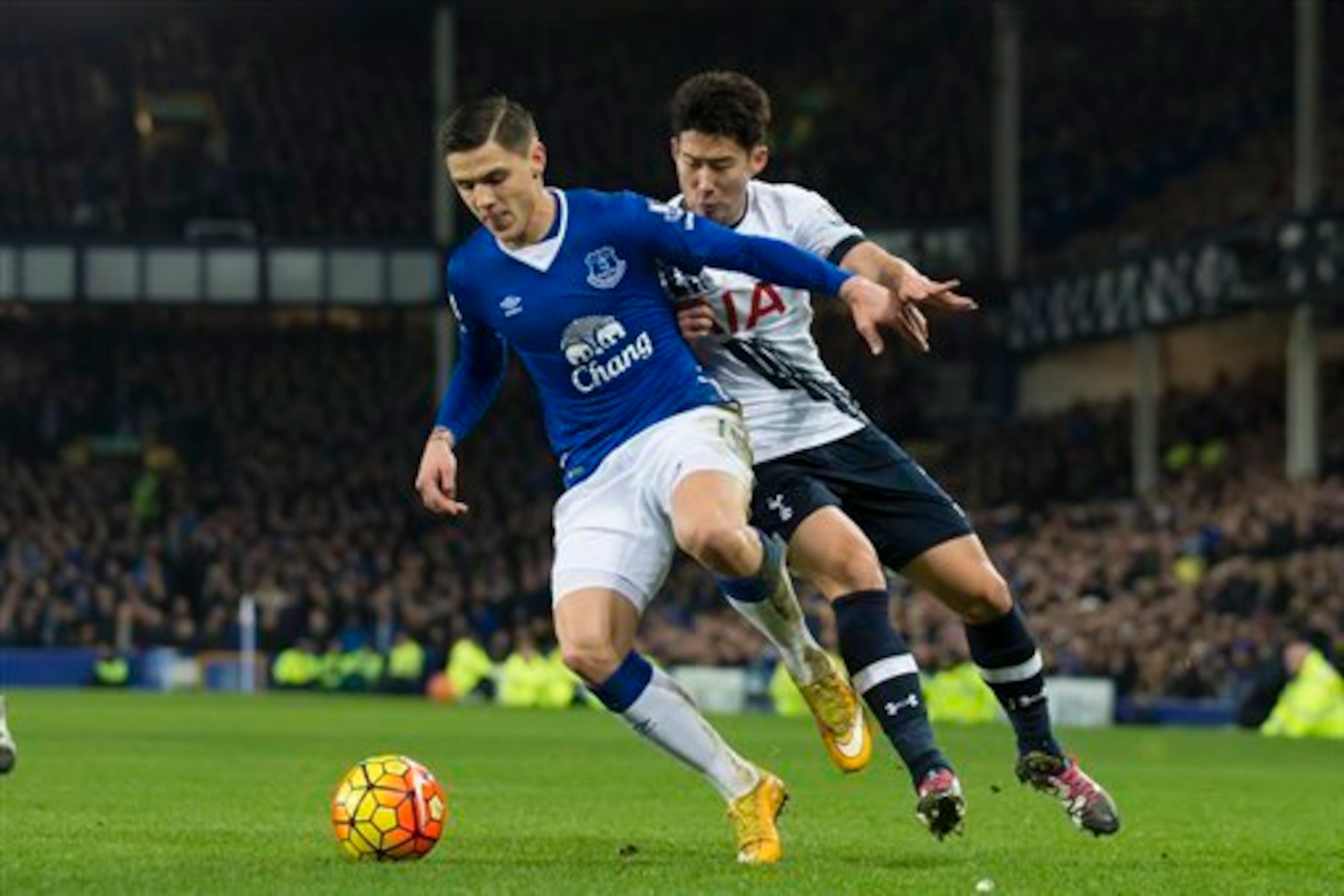 Harrying against Everton early in the New Year, Son's participation in Spurs' off-ball efforts varied over the course of his first season.