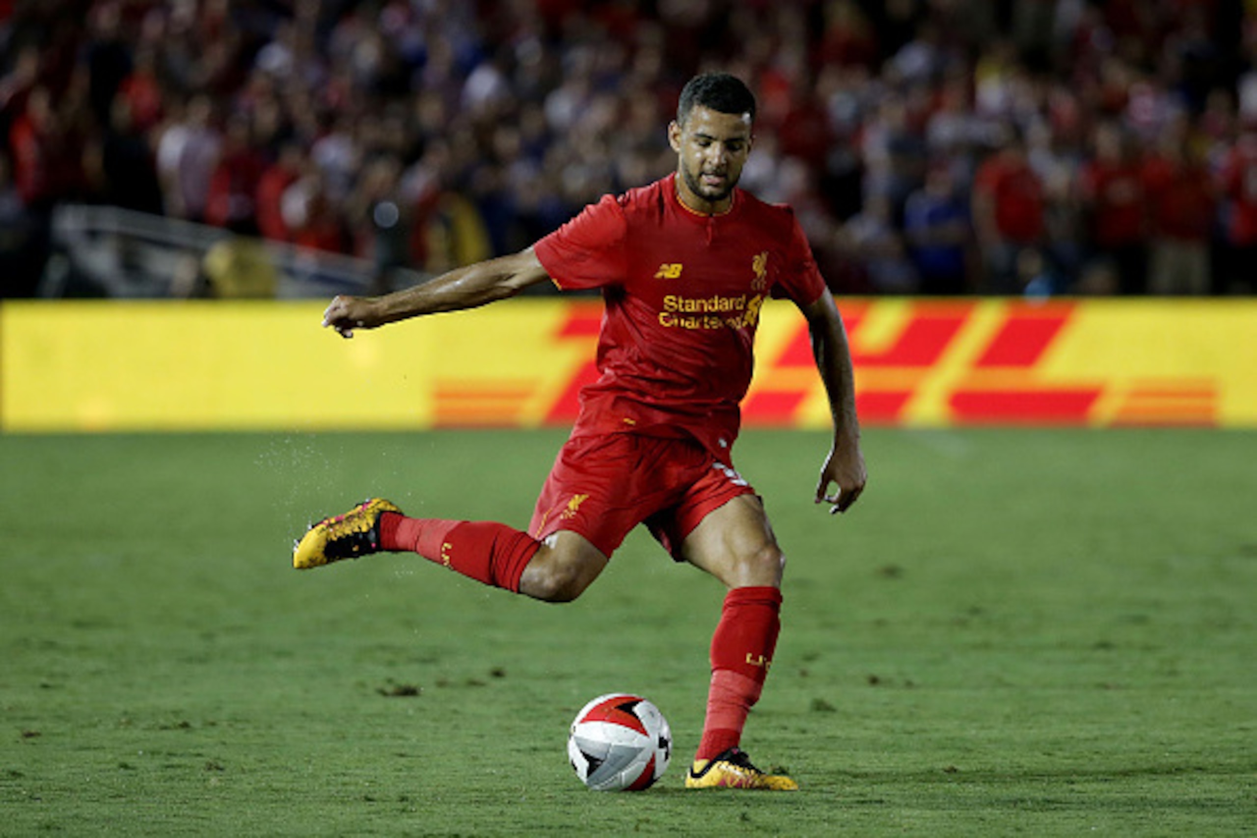 PASADENA, CA - JULY 27:  Kevin Stewart #35 of Liverpool in action against Chelsea during the 2016 International Champions Cup at Rose Bowl on July 27, 2016 in Pasadena, California.  (Photo by Jeff Gross/Getty Images)
