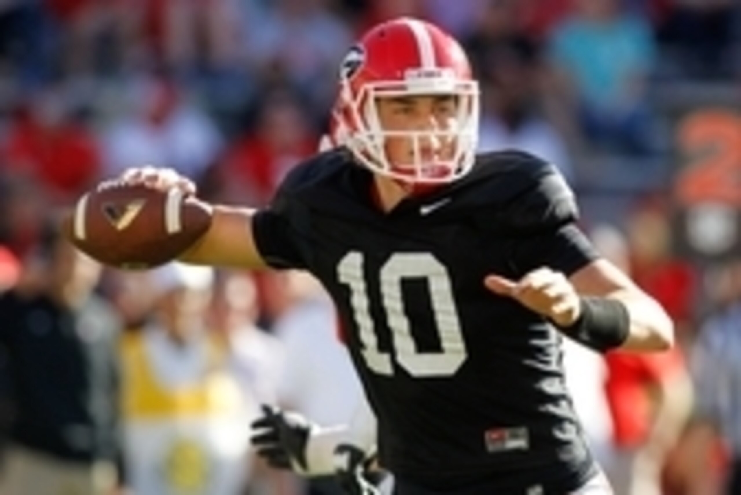 Apr 16, 2016; Athens, GA, USA; Georgia Bulldogs quarterback Jacob Eason (10) throws a pass during the second half of the spring game at Sanford Stadium. The Black team defeated the Red team 34-14. Mandatory Credit: Brett Davis-USA TODAY Sports