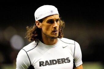 NEW ORLEANS, LA - AUGUST 16:  Chris Kluwe #5 of the Oakland Raiders participates in warm-ups prior to a preseason game against the New Orleans Saints at the Mercedes-Benz Superdome on August 16, 2013 in New Orleans, Louisiana.  The Saints won 28-20.  (Pho