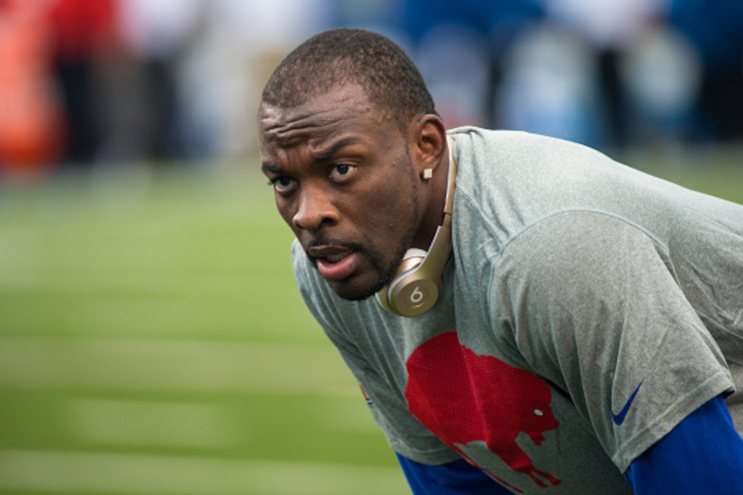 ORCHARD PARK, NY - SEPTEMBER 13:  Corey Graham #20 of the Buffalo Bills warms up before the game against the Indianapolis Colts on September 13, 2015 at Ralph Wilson Stadium in Orchard Park, New York.  Buffalo defeats Indianapolis 27-14.  (Photo by Brett 