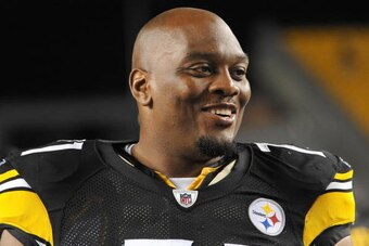 PITTSBURGH - AUGUST 14:  Offensive lineman Flozell Adams #71 of the Pittsburgh Steelers smiles as he looks on from the field following a preseason game against the Detroit Lions at Heinz Field on August 14, 2010 in Pittsburgh, Pennsylvania.  The Steelers 