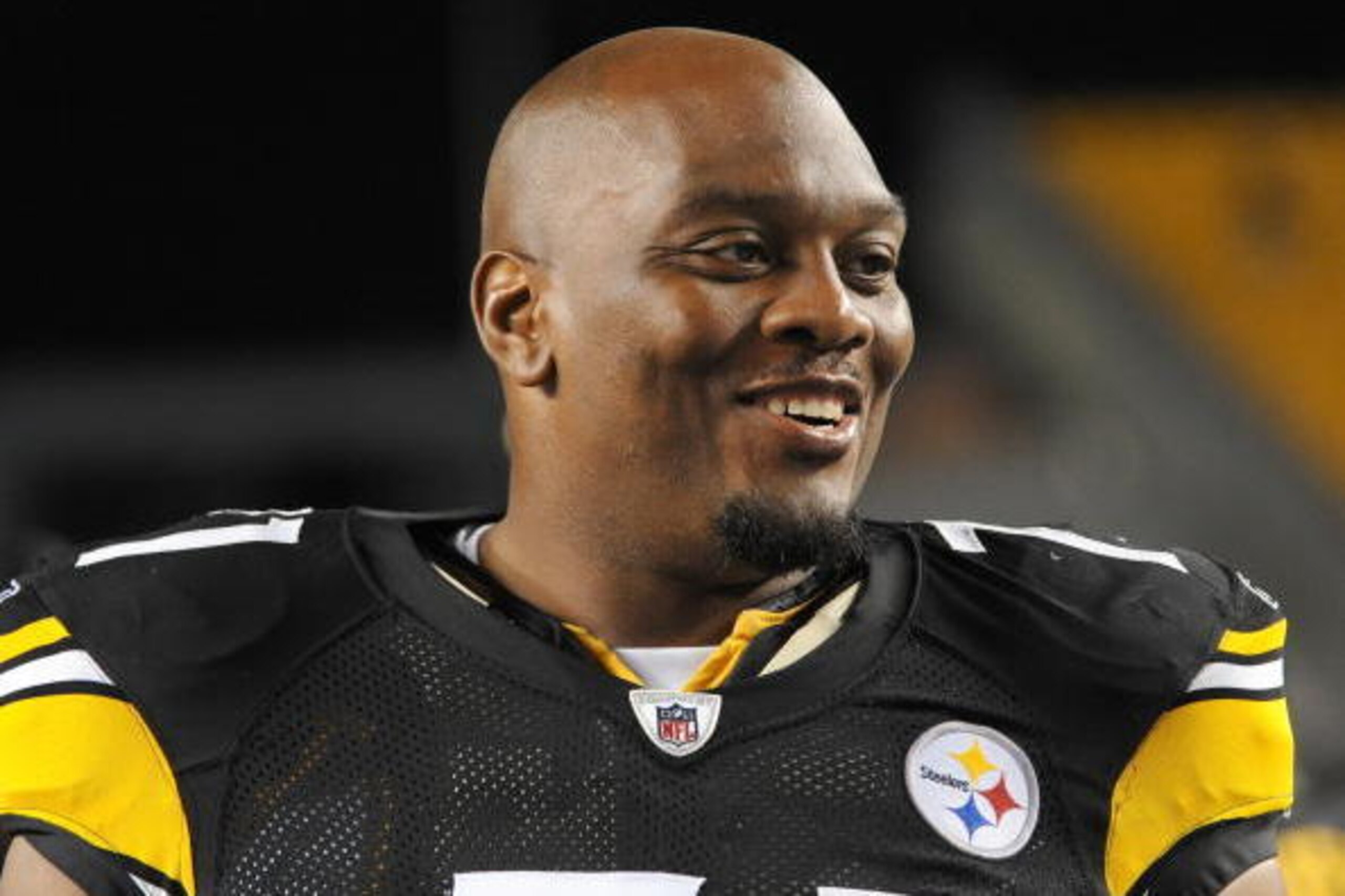 PITTSBURGH - AUGUST 14:  Offensive lineman Flozell Adams #71 of the Pittsburgh Steelers smiles as he looks on from the field following a preseason game against the Detroit Lions at Heinz Field on August 14, 2010 in Pittsburgh, Pennsylvania.  The Steelers 