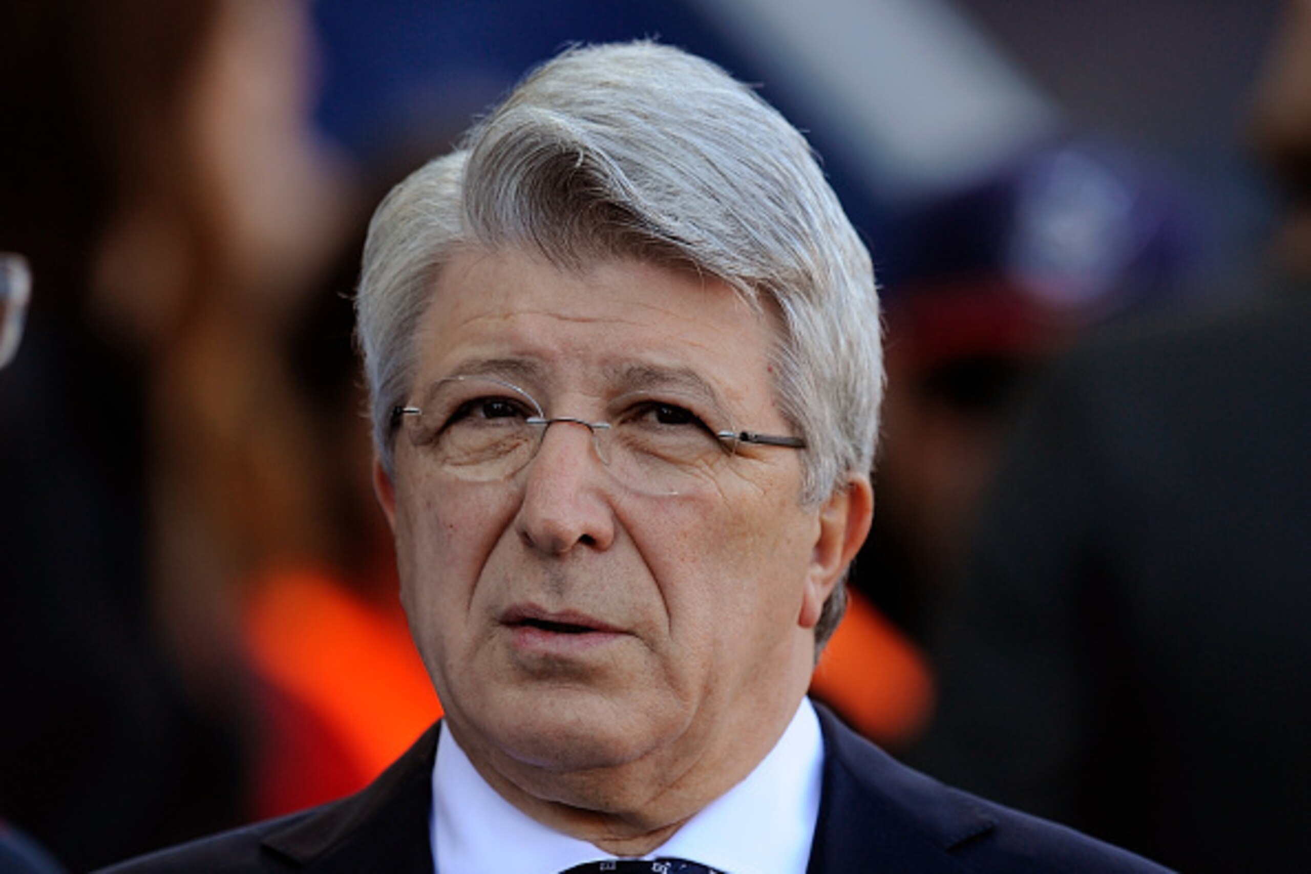 MADRID, SPAIN - JANUARY 24:  Enrique Cerezo President of Club Atletico de Madrid looks on prior to the start of the La Liga match between Club Atletico de Madrid and Sevilla FC at Vicente Calderon Stadium on January 24, 2016 in Madrid, Spain.  (Photo by D