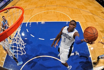 ORLANDO, FL - MARCH 15: Victor Oladipo #5 of the Orlando Magic shoots the ball against the Denver Nuggets  on March 15, 2016 at the Amway Center in Orlando, Florida. NOTE TO USER: User expressly acknowledges and agrees that, by downloading and or using th