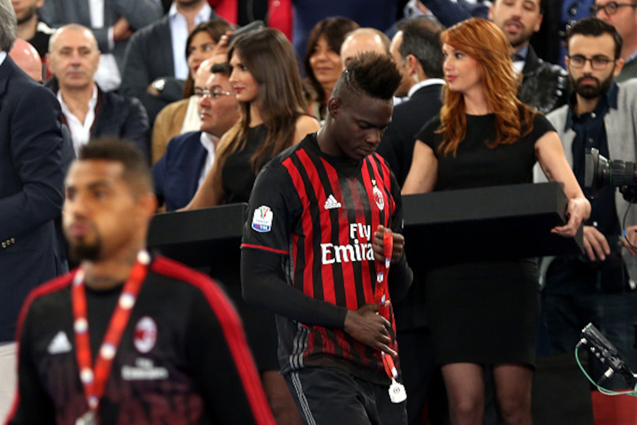 ROME, ITALY - MAY 21: Mario Balotelli of AC Milan shows his dejection during the TIM Cup match between AC Milan and Juventus FC at Stadio Olimpico on May 21, 2016 in Rome, Italy.  (Photo by Gabriele Maltinti/Getty Images)
