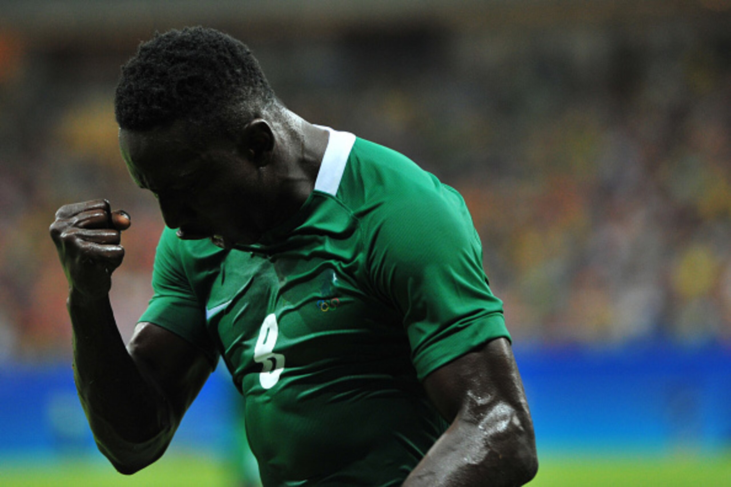 MANAUS, BRAZIL - AUGUST 04: Oghenekaro Etebo player of Nigeria celebrates his goal during 2016 Summer Olympics match between Japan and Nigeria  at Arena Amazonia on August 4, 2016 in Manaus, Brazil. (Photo by Bruno Zanardo/Getty Images)
