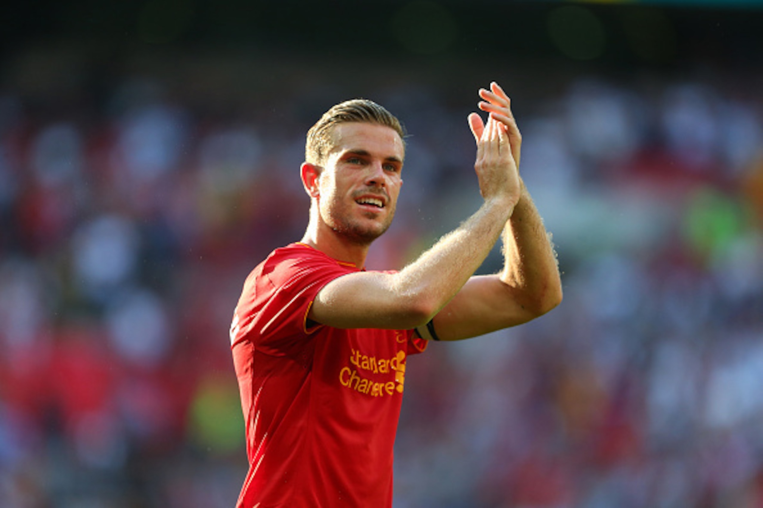 LONDON, ENGLAND - AUGUST 06: Jordan Henderson of Liverpool applauds after the International Champions Cup 2016 match between Liverpool and Barcelona at Wembley Stadium on August 6, 2016 in London, England. (Photo by Catherine Ivill - AMA/Getty Images)