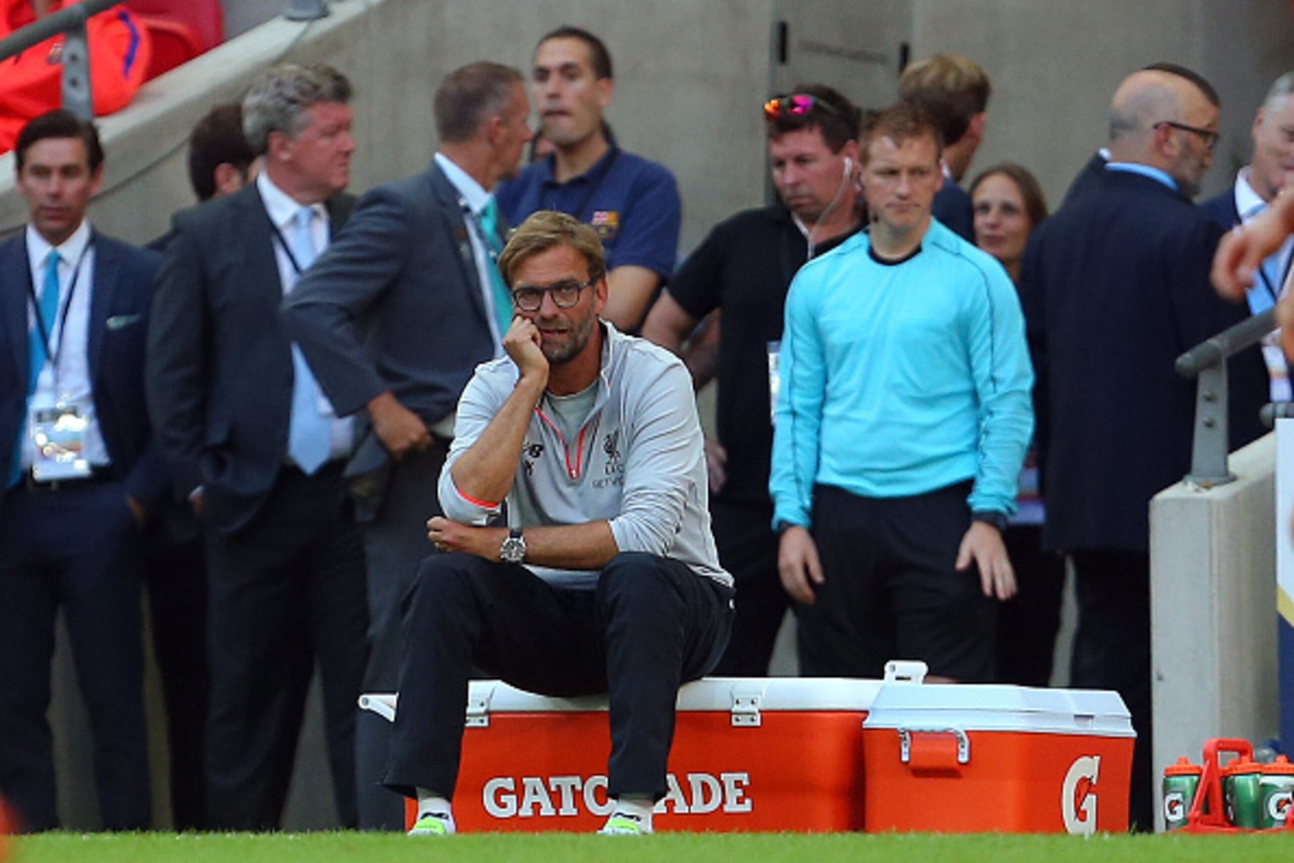 LONDON, ENGLAND - AUGUST 06: Jurgen Klopp manager of Liverpool during the International Champions Cup 2016 match between Liverpool and Barcelona at Wembley Stadium on August 6, 2016 in London, England. (Photo by Catherine Ivill - AMA/Getty Images)