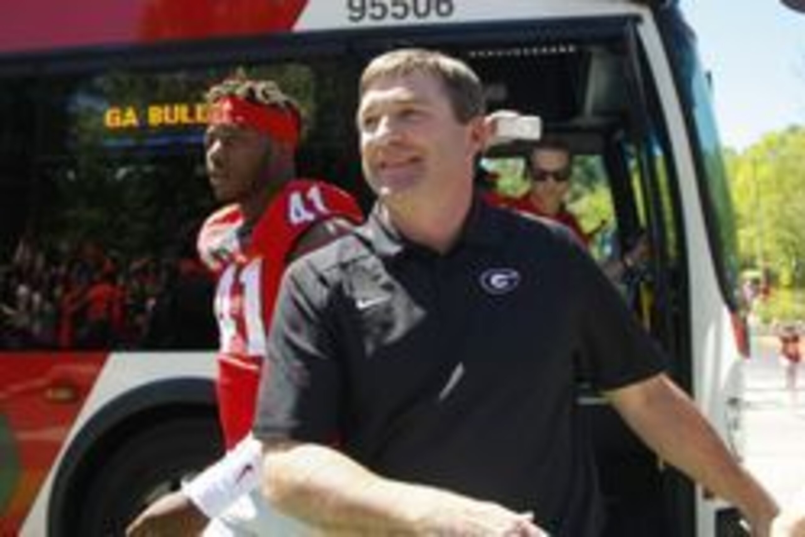 Apr 16, 2016; Athens, GA, USA; Georgia Bulldogs head coach Kirby Smart greets fans during the Dawg Walk before the spring game at Sanford Stadium. Mandatory Credit: Brett Davis-USA TODAY Sports