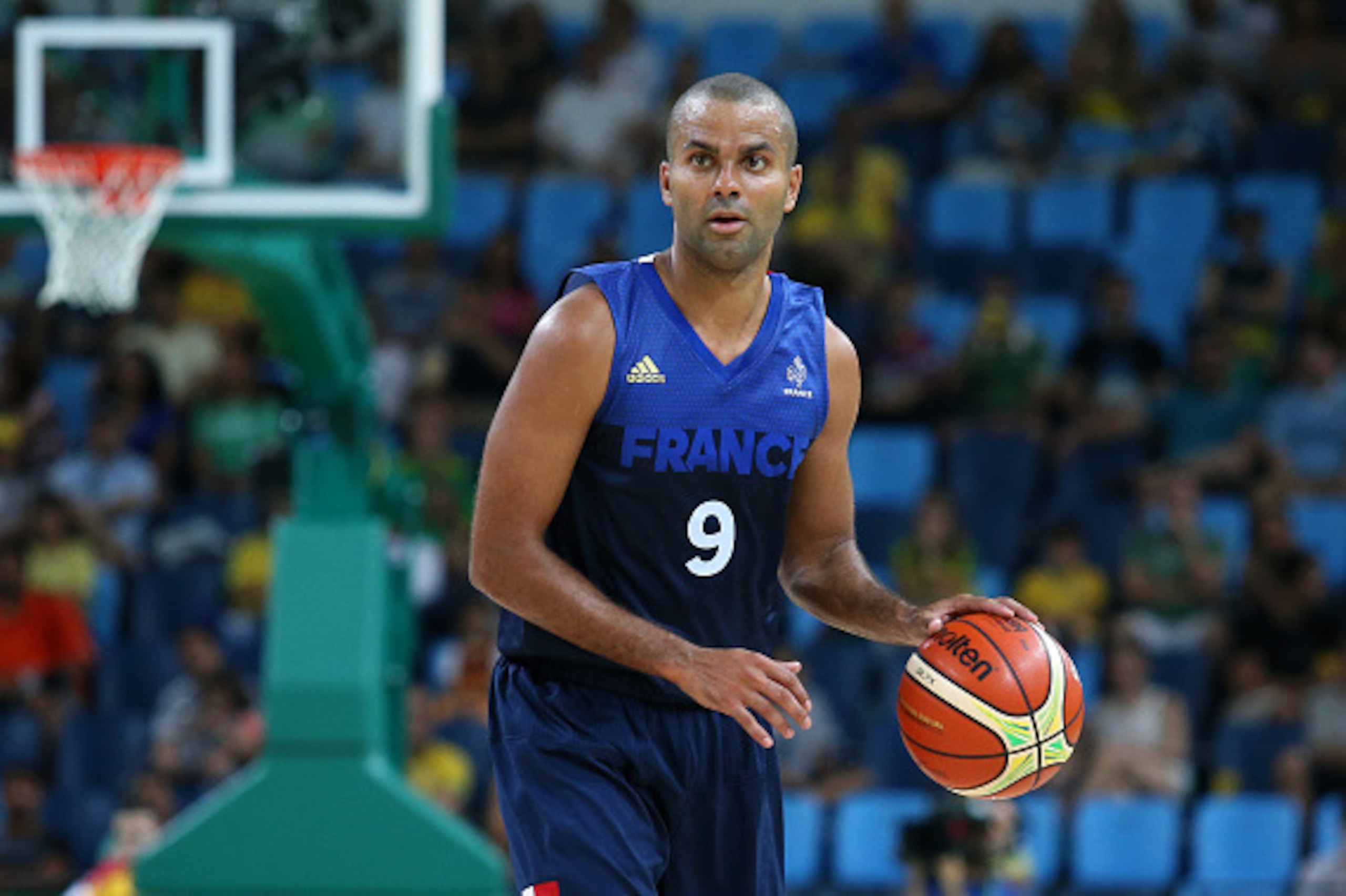 RIO DE JANEIRO, BRAZIL - AUGUST 6: Tony Parker of France in action during the group phase basketball match between France and Australia on day 1 of the Rio 2016 Olympic Games at Carioca Arena 1 on August 6, 2016 in Rio de Janeiro, Brazil. (Photo by Jean C