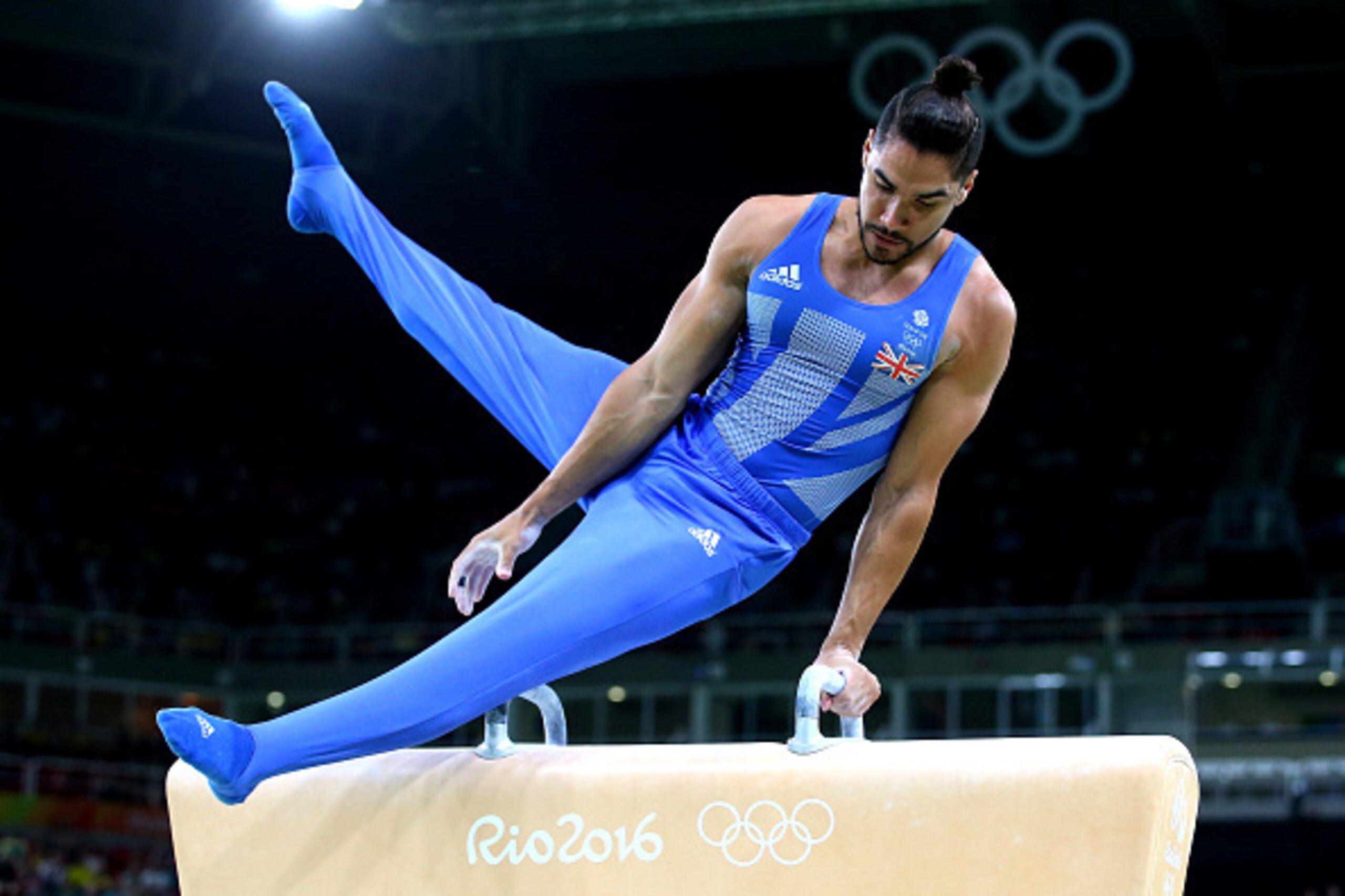 RIO DE JANEIRO, BRAZIL - AUGUST 06:  Louis Smith of Great Britain competes on the pommel horse in the Artistic Gymnastics Men's Team qualification on Day 1 of the Rio 2016 Olympic Games at Rio Olympic Arena on August 6, 2016 in Rio de Janeiro, Brazil.  (P
