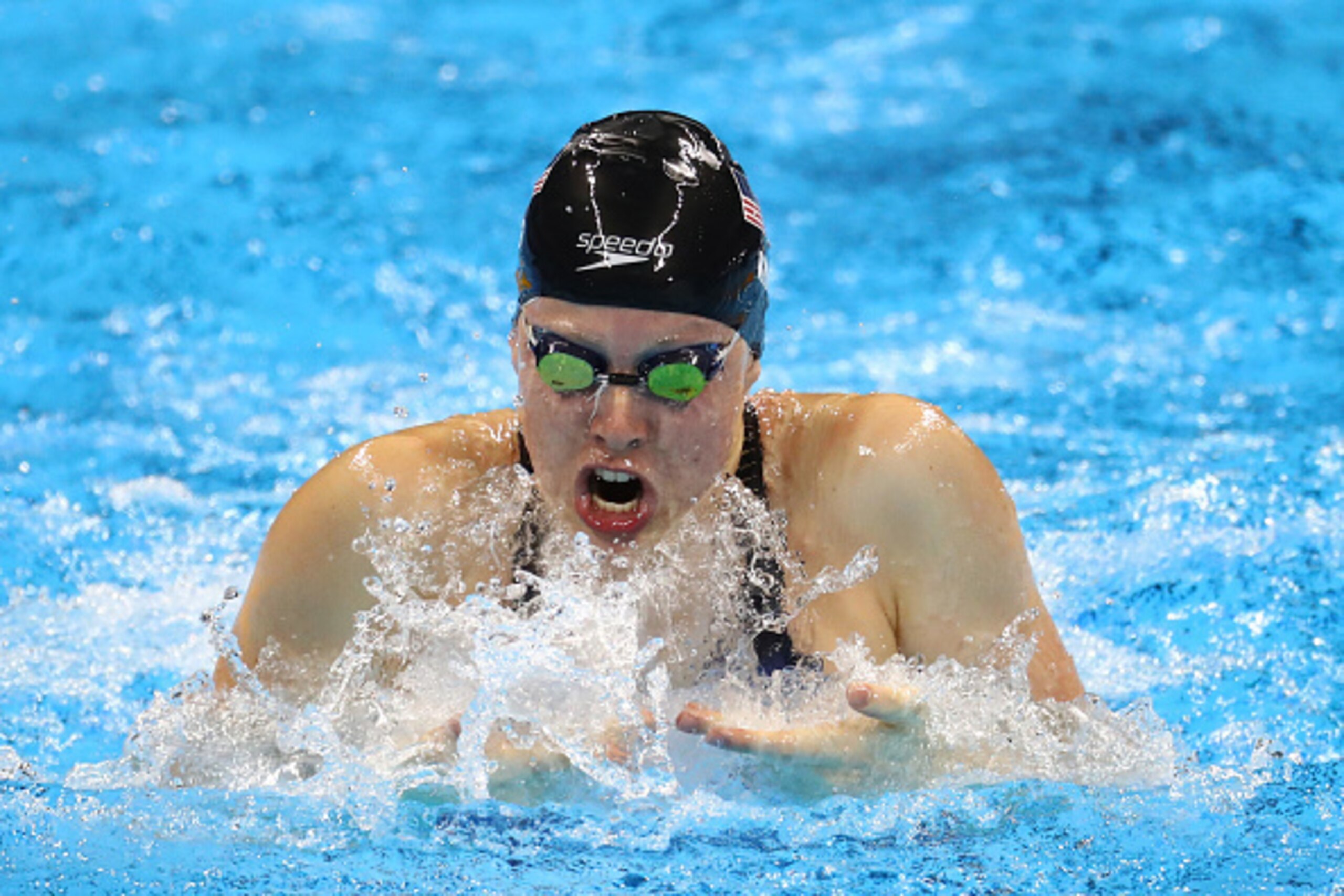 RIO DE JANEIRO, BRAZIL - AUGUST 07:  Lilly King of the United States looks on before the second Semifinal of the Women's 100m Breaststroke on Day 2 of the Rio 2016 Olympic Games at the Olympic Aquatics Stadium on August 7, 2016 in Rio de Janeiro, Brazil. 