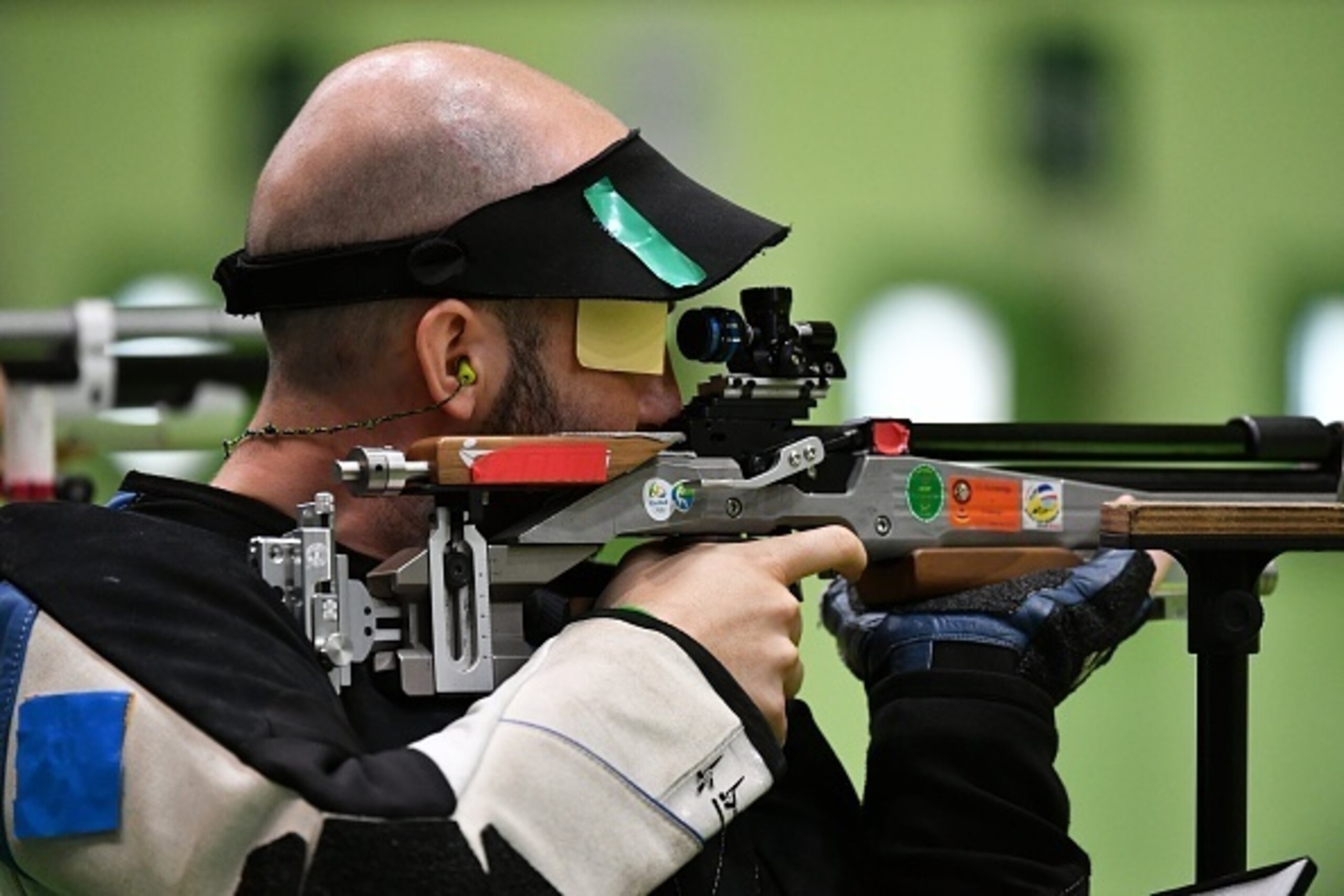 Italy's Niccolo' Campriani competes during the 10m Air Rifle Men's at the Olympic Shooting Centre in Rio de Janeiro on August 8, 2016, during the Rio 2016 Olympic Games.  / AFP / PASCAL GUYOT        (Photo credit should read PASCAL GUYOT/AFP/Getty Images)