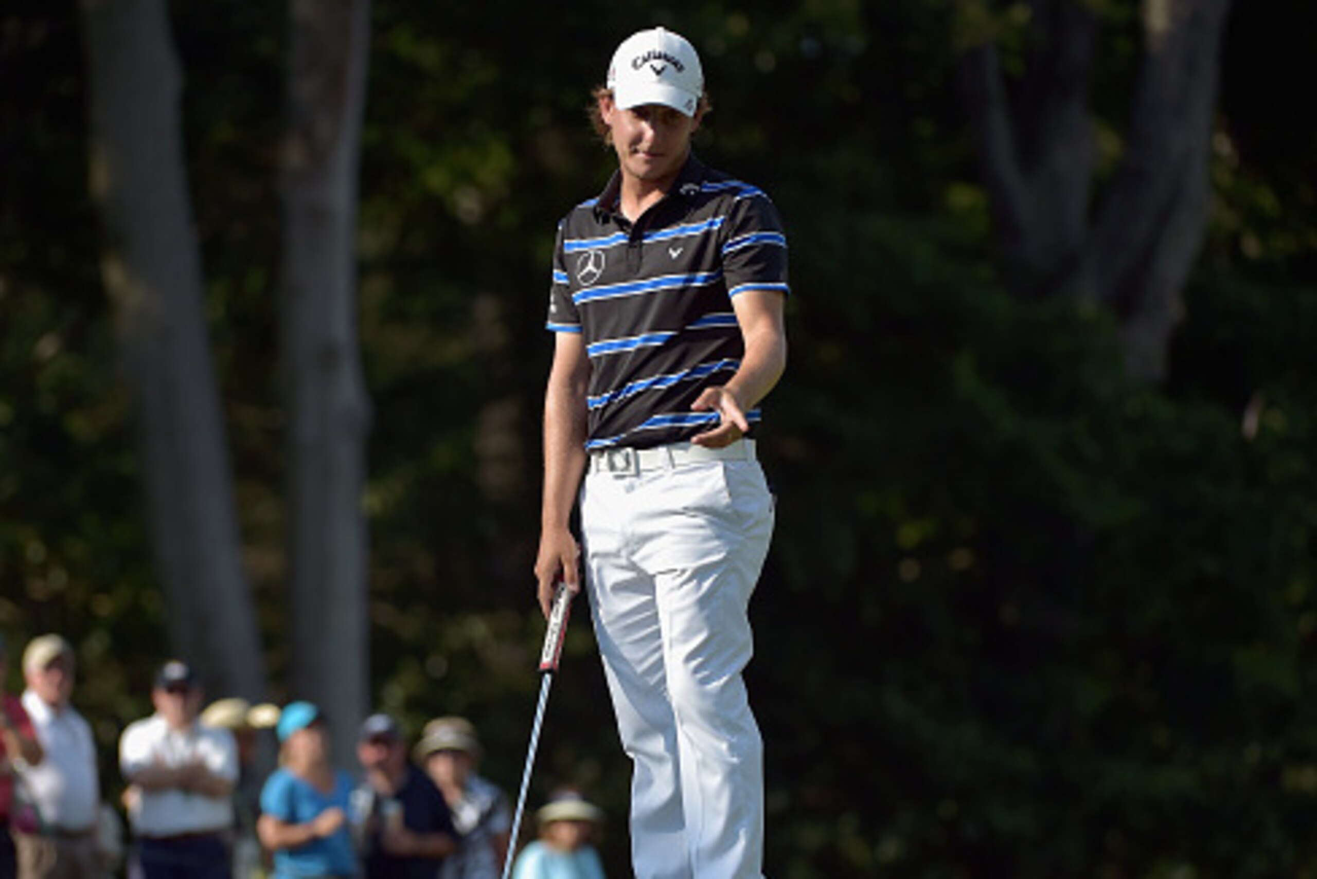 SPRINGFIELD, NJ - JULY 29:  Emiliano Grillo of Argentina reacts to a missed putt for birdie on the fifth hole during the second round of the 2016 PGA Championship at Baltusrol Golf Club on July 29, 2016 in Springfield, New Jersey.  (Photo by Drew Hallowel