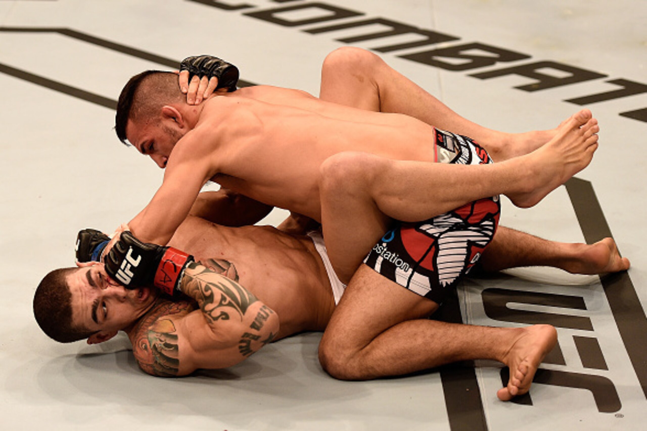 GOIANIA, BRAZIL - MAY 30:  Mirsad Bektic of Bosnia and Lucas Martins of Brazil in their featherweight UFC bout during the UFC Fight Night Condit v Alves at Arena Goiania on May 30, 2015 in Goiania.  (Photo by Buda Mendes/Zuffa LLC/Zuffa LLC via Getty Imag