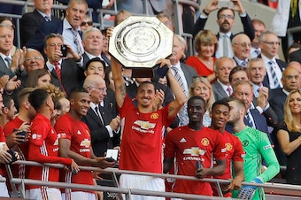 Ibrahimovic lifts the Community Shield on Sunday.