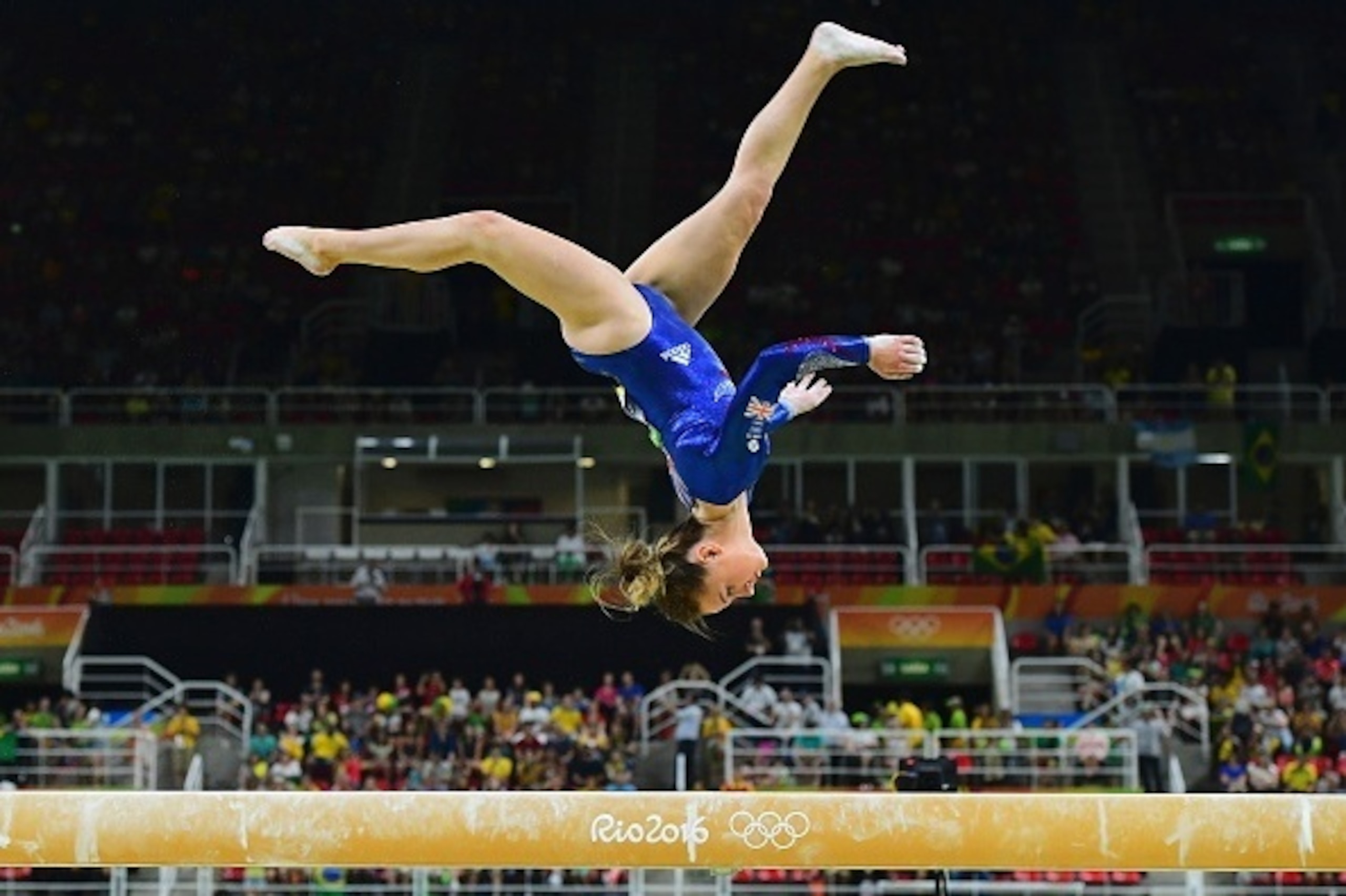 Britain's Amy Tinkler competes in the qualifying for the women's Beam event of the Artistic Gymnastics at the Olympic Arena during the Rio 2016 Olympic Games in Rio de Janeiro on August 7, 2016. / AFP / EMMANUEL DUNAND        (Photo credit should read EMM
