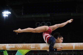 RIO DE JANEIRO, BRAZIL - AUGUST 09: Lauren Hernandez of the United States competes on the balance beam during the Artistic Gymnastics Women's Team Final  on Day 4 of the Rio 2016 Olympic Games at the Rio Olympic Arena on August 9, 2016 in Rio de Janeiro, 